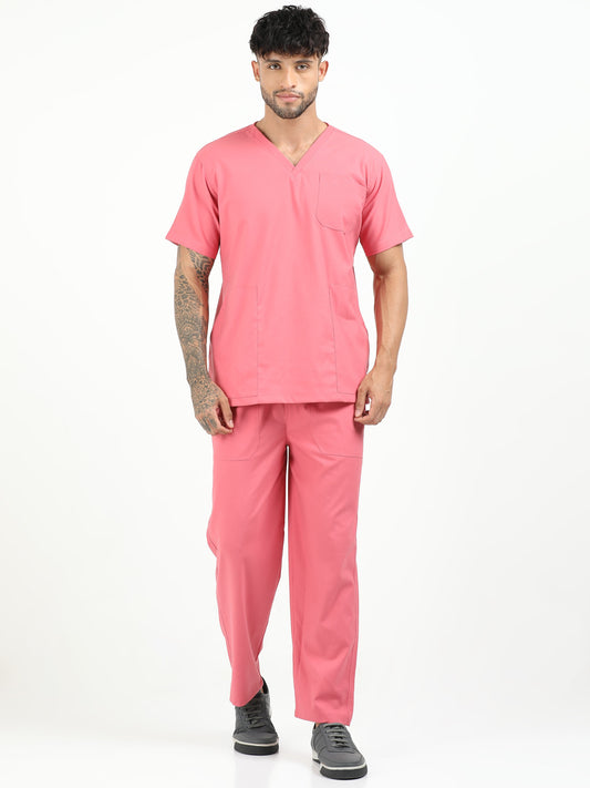 Men’s Mauve Medical Scrub Set – V-Neck Top & Straight Pants | Twill Fabric, Lightweight & Antibacterial – Eco Flex