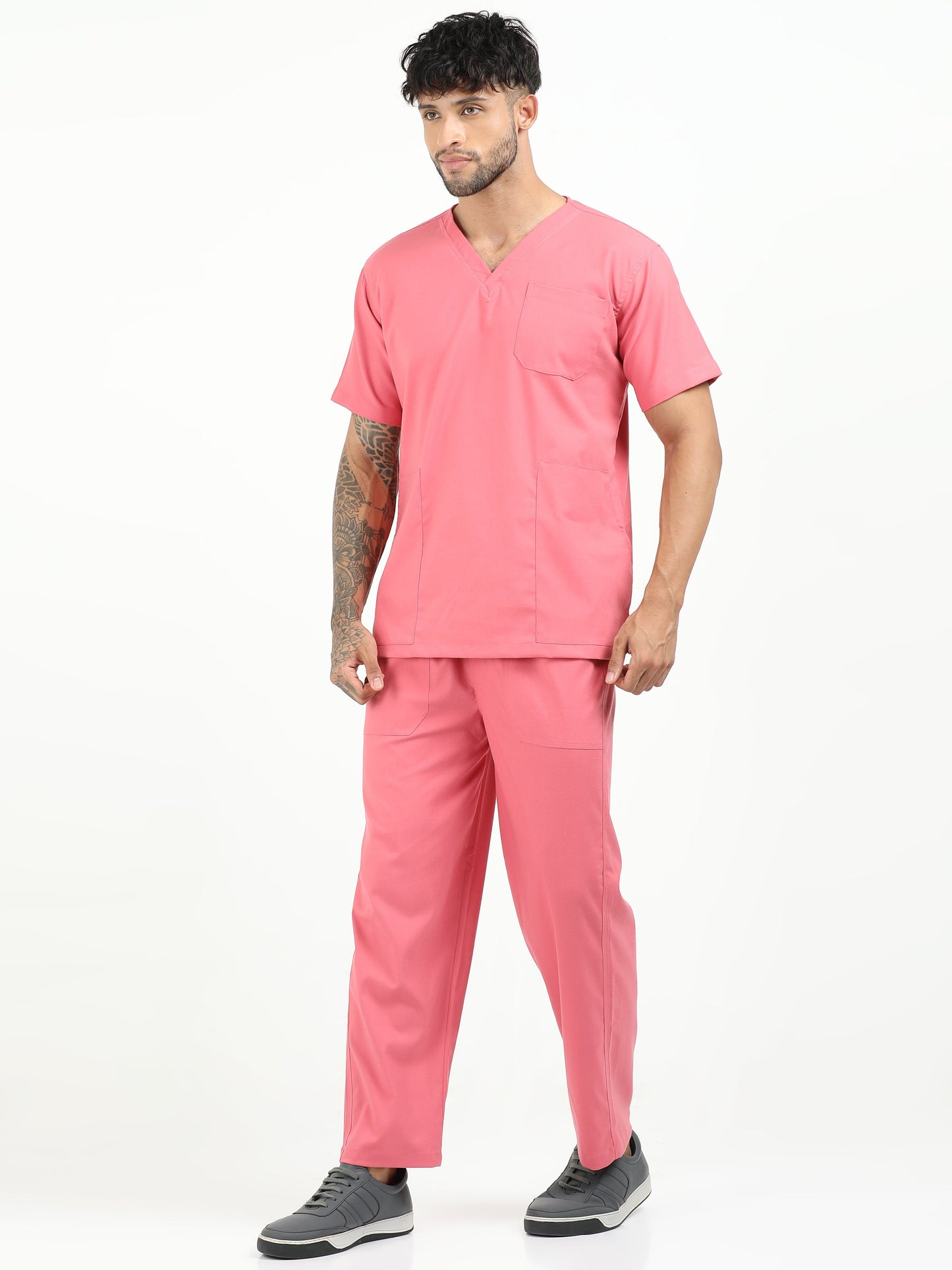 Men’s Mauve Medical Scrub Set – V-Neck Top & Straight Pants | Twill Fabric, Lightweight & Antibacterial – Eco Flex