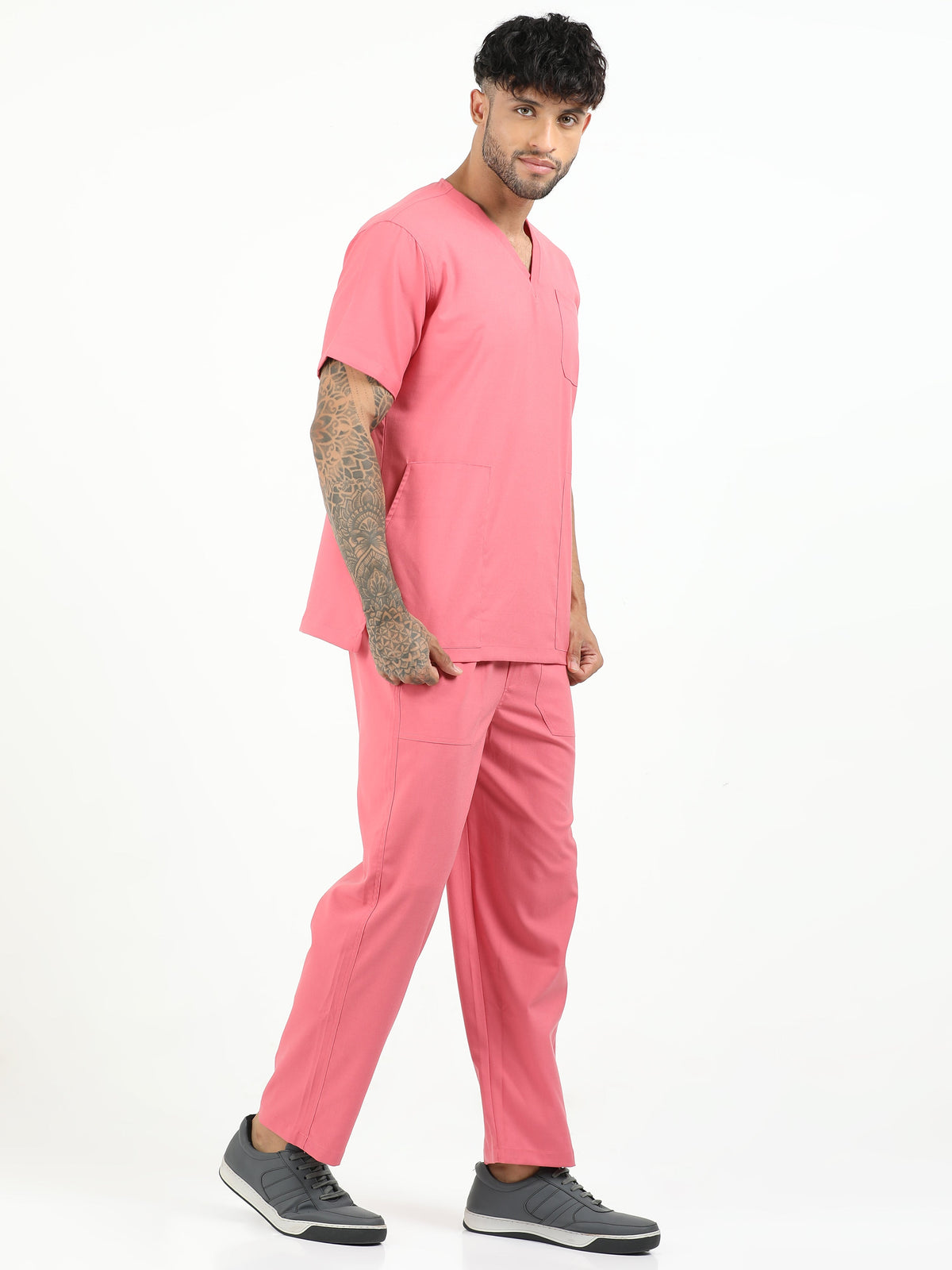 Men’s Mauve Medical Scrub Set – V-Neck Top & Straight Pants | Twill Fabric, Lightweight & Antibacterial – Eco Flex