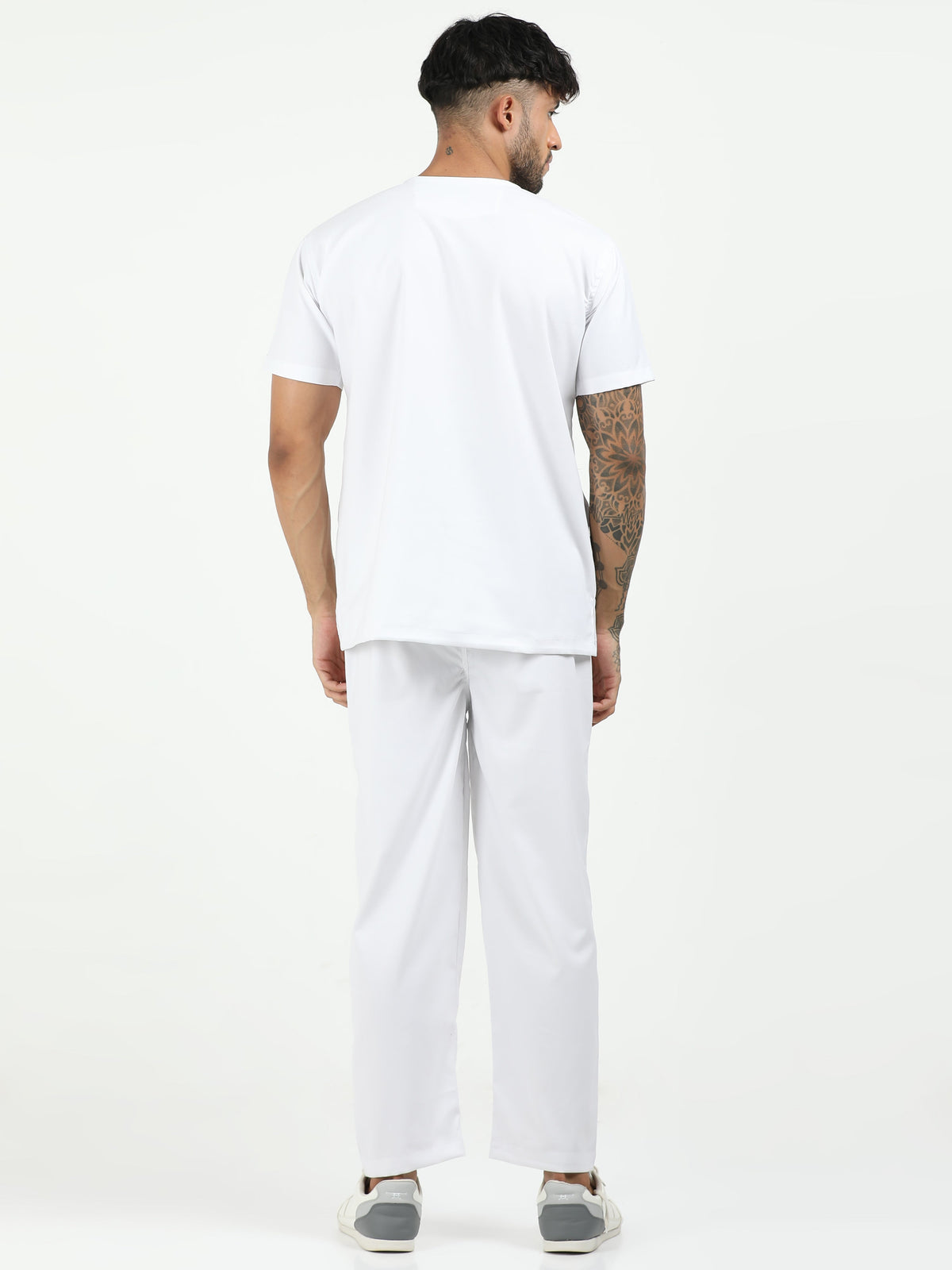 Men’s Snow White Medical Scrub Set – V-Neck Top & Straight Pants | Twill Fabric, Breathable & Antibacterial – Eco Flex