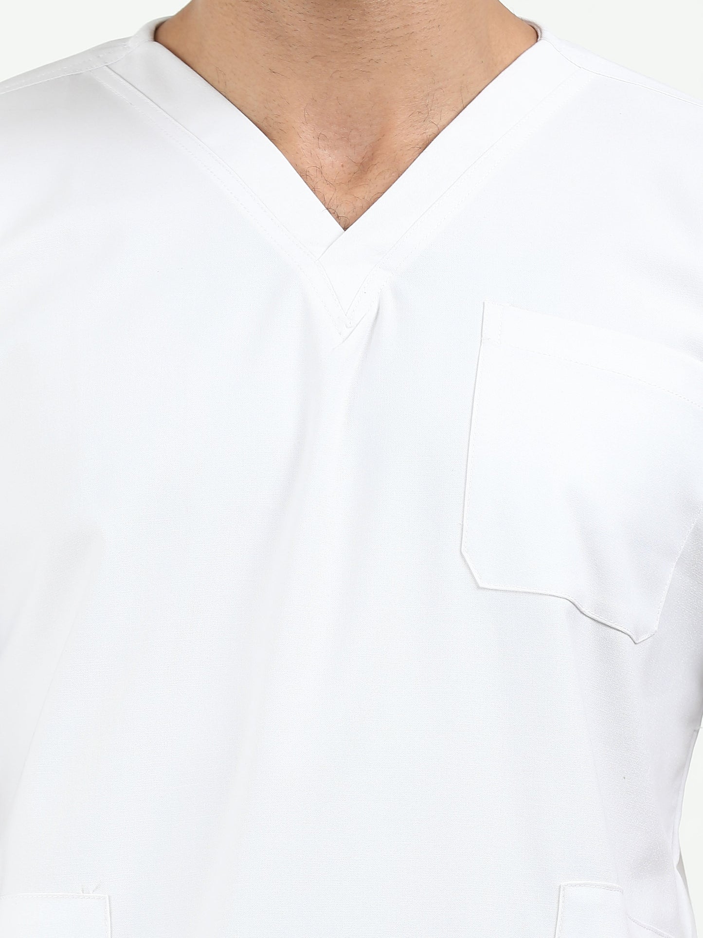 Men’s Snow White Medical Scrub Set – V-Neck Top & Straight Pants | Twill Fabric, Breathable & Antibacterial – Eco Flex