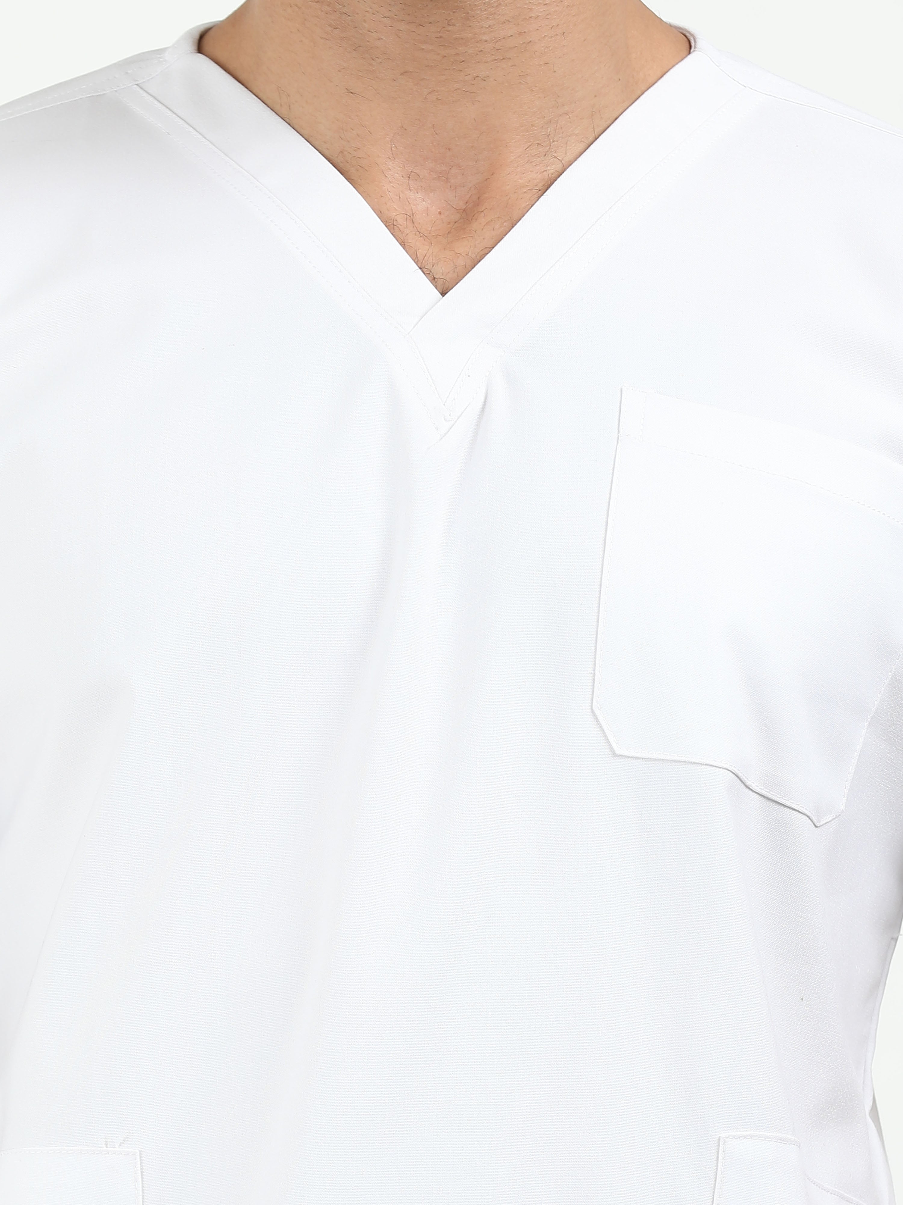 Men’s Snow White Medical Scrub Set – V-Neck Top & Straight Pants | 2-Way Stretch, Breathable & Antibacterial – Apollo