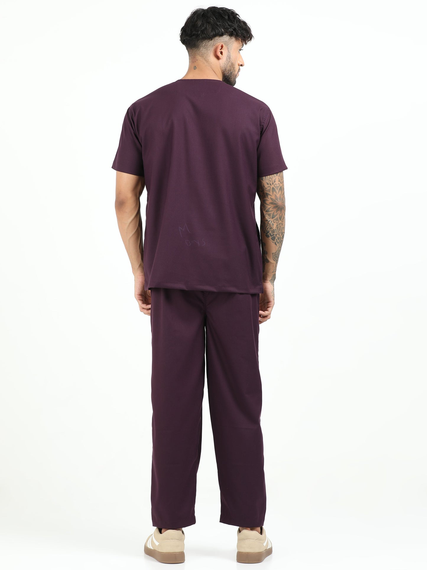 Men’s Wine Medical Scrub Set – V-Neck Top & Straight Pants | Twill Fabric, Breathable & Fade-Resistant – Eco Flex