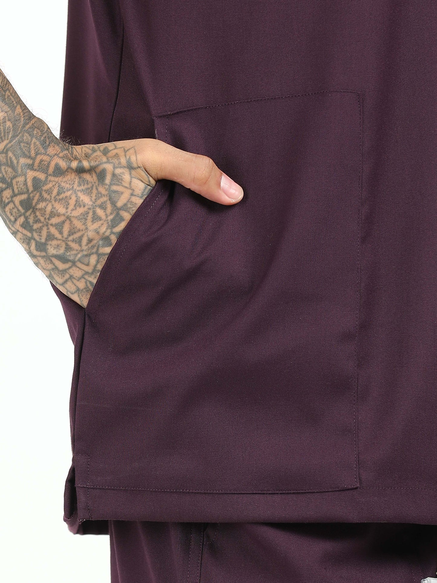 Men’s Wine Medical Scrub Set – V-Neck Top & Straight Pants | Twill Fabric, Breathable & Fade-Resistant – Eco Flex