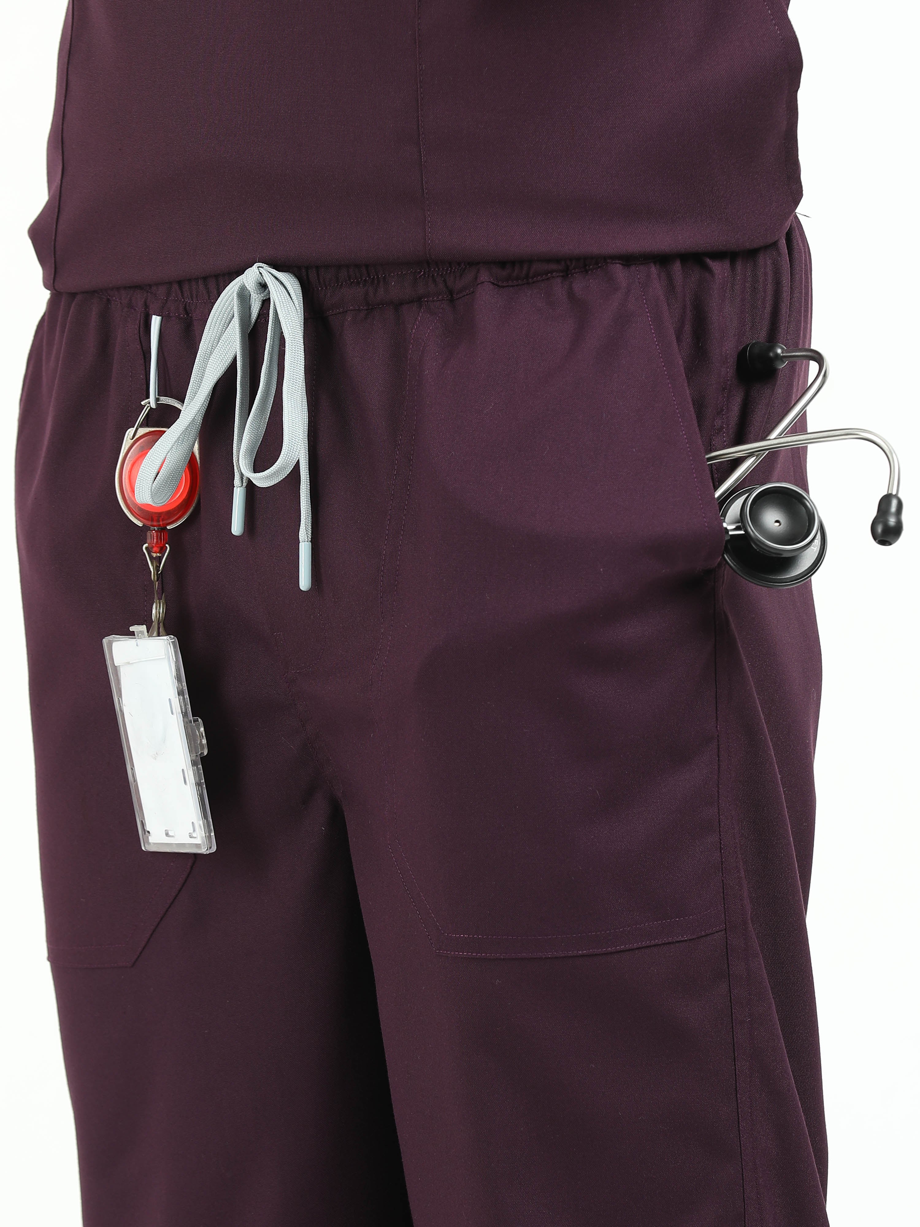 Men’s Wine Medical Scrub Set – V-Neck Top & Straight Pants | Twill Fabric, Breathable & Fade-Resistant – Eco Flex