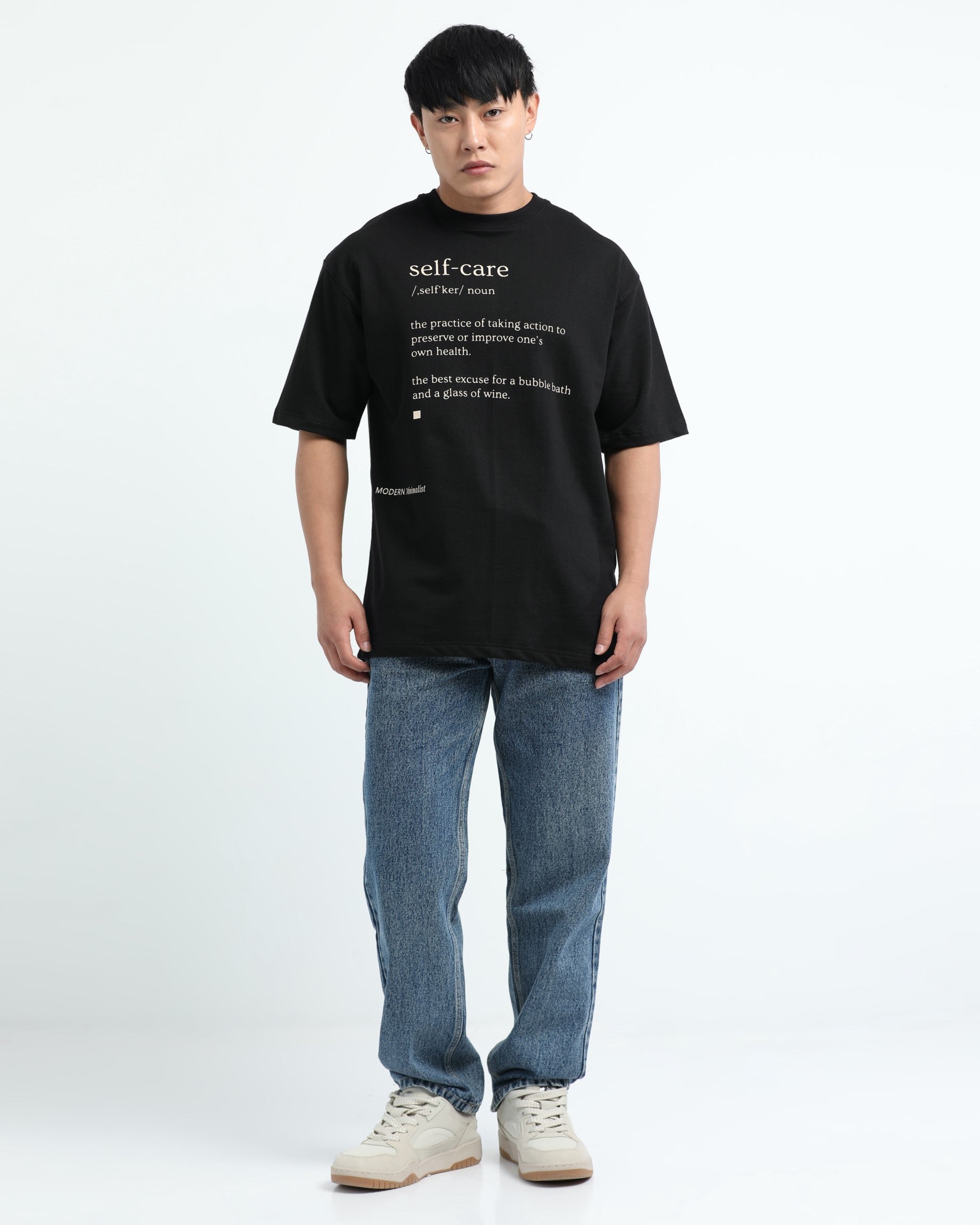SELF CARE BLACK TEE - Relaxed Fit
