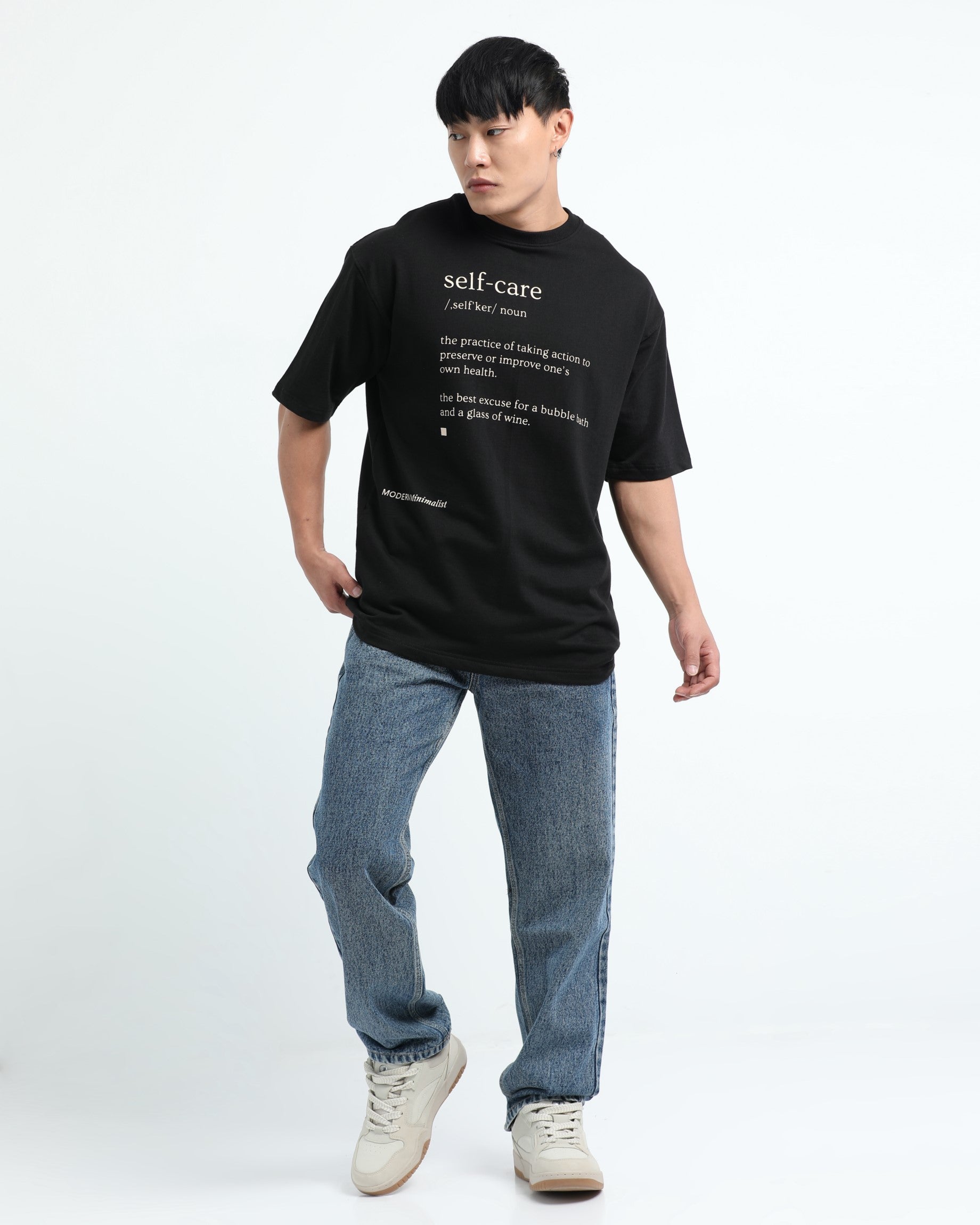 SELF CARE BLACK TEE - Relaxed Fit