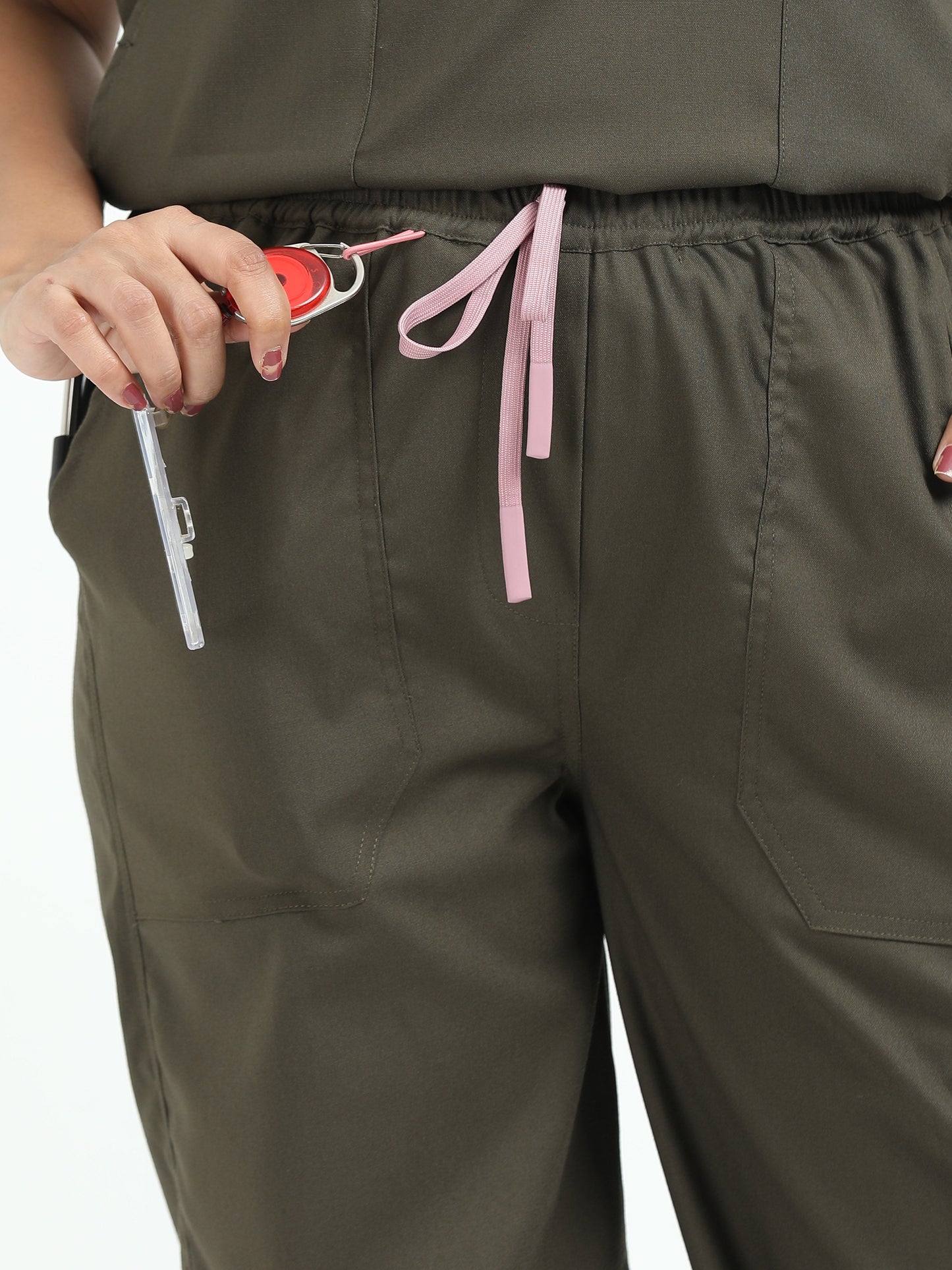 Women’s Olive Medical Scrub Set – V-Neck Top & Straight Pants | Twill Fabric, Durable & Antibacterial – Eco Flex