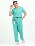 Women’s Sea Green Medical Scrub Set – V-Neck Top & Straight Pants | Twill Fabric, Antibacterial & Quick-Dry – Eco Flex