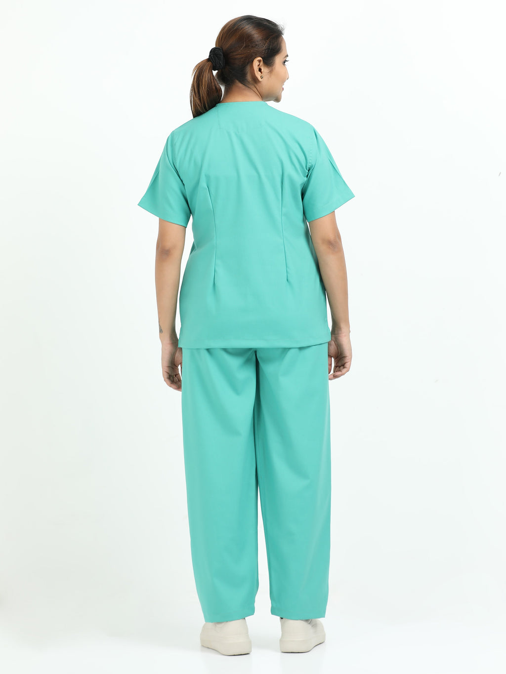 Women’s Sea Green Medical Scrub Set – V-Neck Top & Straight Pants | 2-Way Stretch, Antibacterial & Quick-Dry Fabric – Apollo
