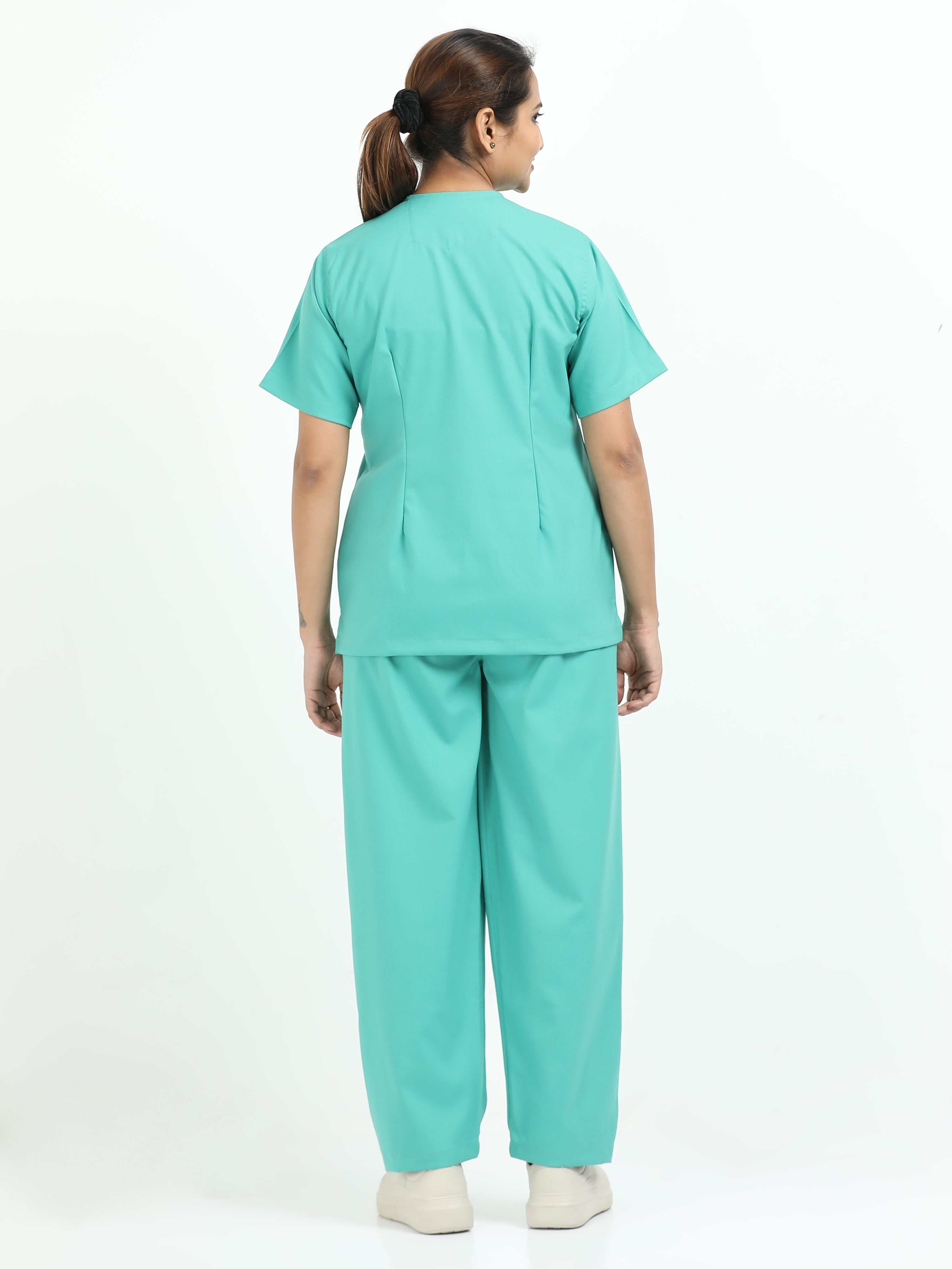 Women’s Sea Green Medical Scrub Set – V-Neck Top & Straight Pants | 2-Way Stretch, Antibacterial & Quick-Dry Fabric – Apollo