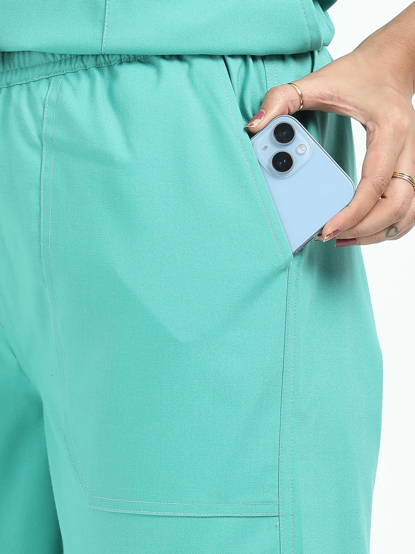 Women’s Sea Green Medical Scrub Set – V-Neck Top & Straight Pants | Twill Fabric, Antibacterial & Quick-Dry – Eco Flex