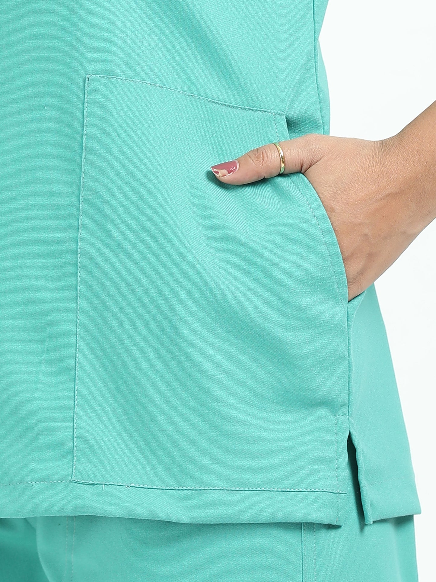 Women’s Sea Green Medical Scrub Set – V-Neck Top & Straight Pants | Twill Fabric, Antibacterial & Quick-Dry – Eco Flex