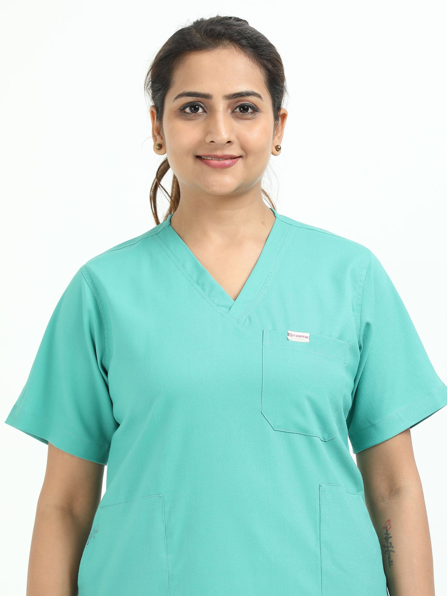 Women’s Sea Green Medical Scrub Set – V-Neck Top & Straight Pants | Twill Fabric, Antibacterial & Quick-Dry – Eco Flex