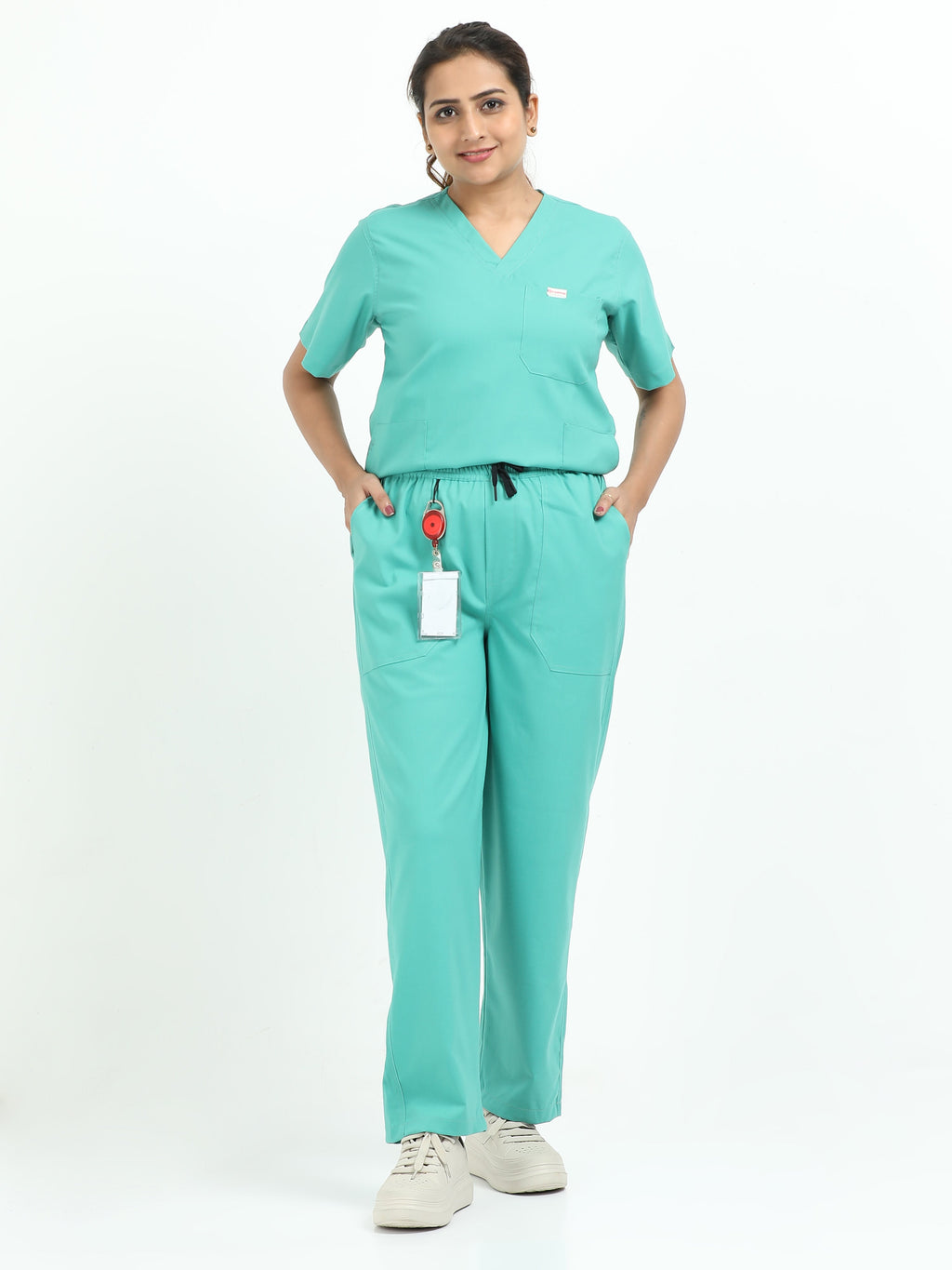 Women’s Sea Green Medical Scrub Set – V-Neck Top & Straight Pants | Twill Fabric, Antibacterial & Quick-Dry – Eco Flex