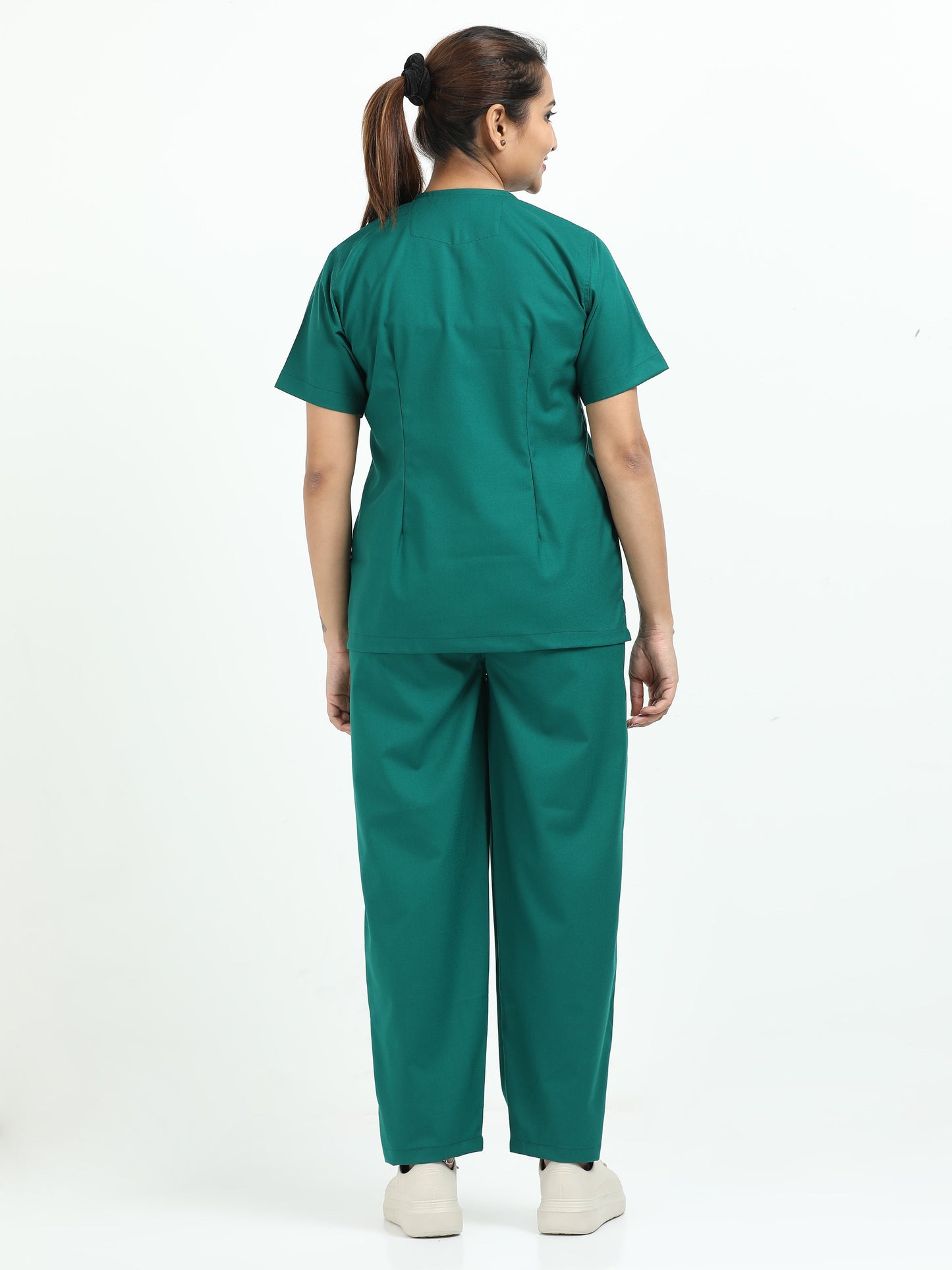 Women’s Forest Green Medical Scrub Set – V-Neck Top & Straight Pants | Twill Fabric, Breathable & Antibacterial – Eco Flex