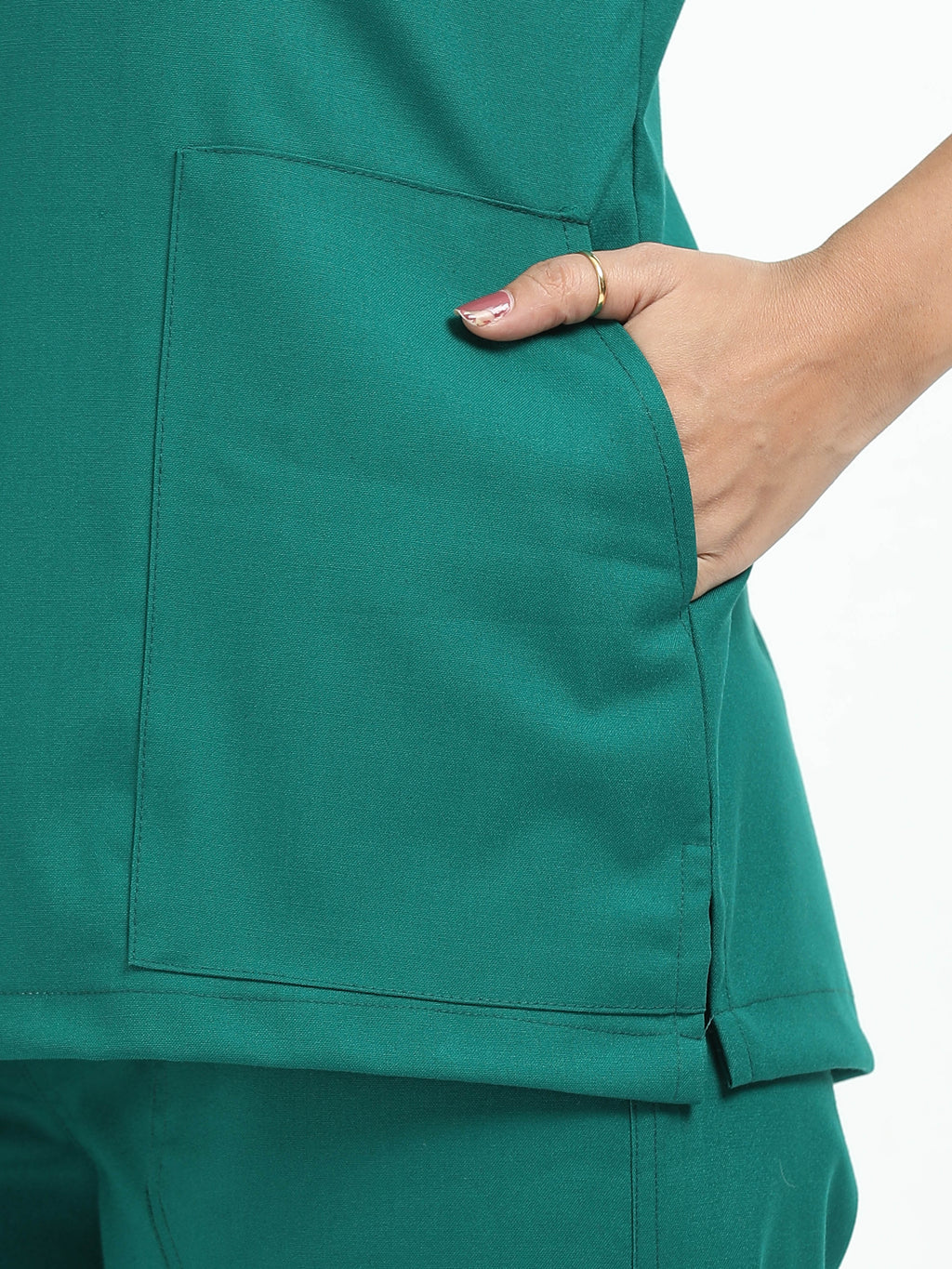 Women’s Forest Green Medical Scrub Set – V-Neck Top & Straight Pants | Twill Fabric, Breathable & Antibacterial – Eco Flex
