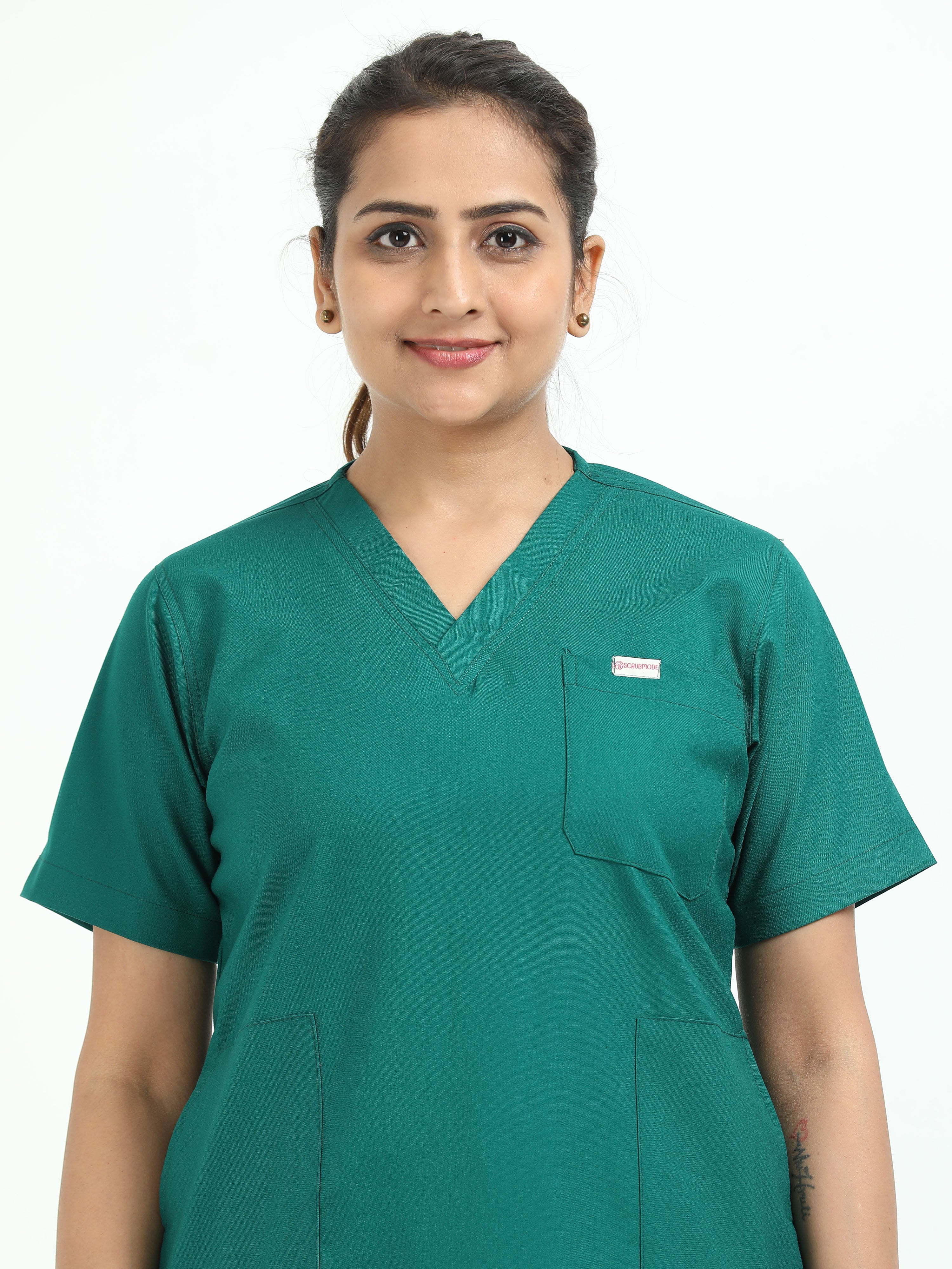 Women’s Forest Green Medical Scrub Set – V-Neck Top & Straight Pants | 2-Way Stretch, Breathable & Antibacterial Fabric – Apollo