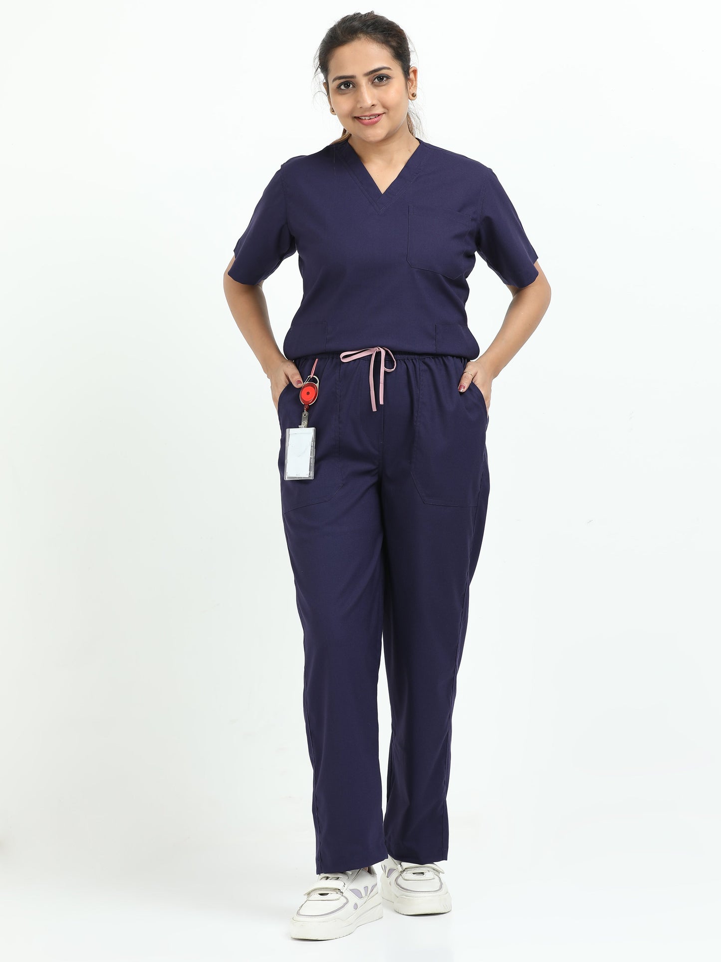 Women’s Navy Medical Scrub Set – V-Neck Top & Straight Pants | Twill Fabric, Antibacterial & Quick-Dry Fabric – Eco Flex