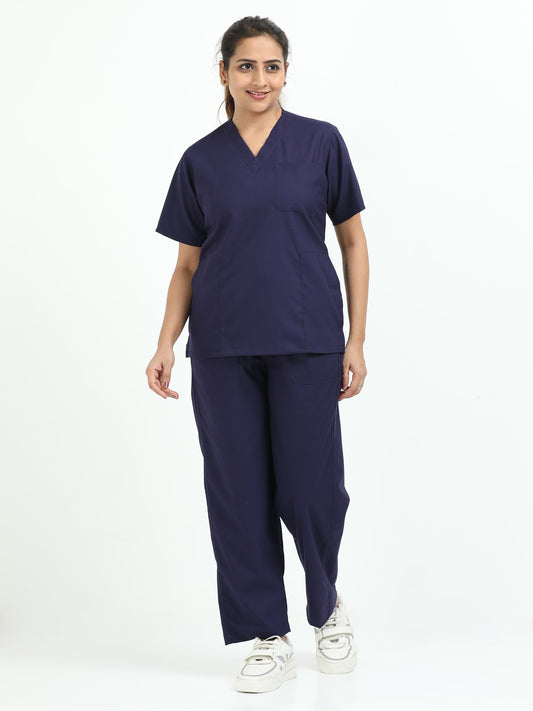 Women’s Navy Medical Scrub Set – V-Neck Top & Straight Pants | 2-Way Stretch, Antibacterial & Quick-Dry Fabric – Apollo