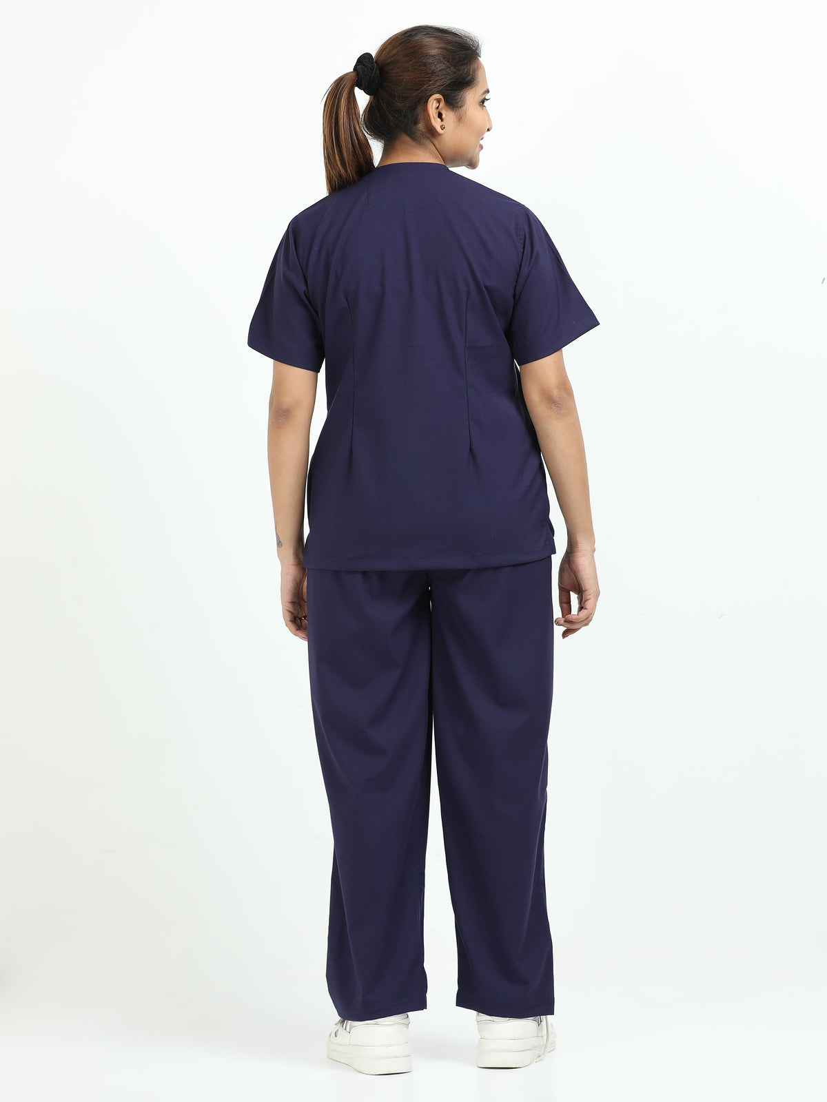 Women’s Navy Medical Scrub Set – V-Neck Top & Straight Pants | Twill Fabric, Antibacterial & Quick-Dry Fabric – Eco Flex