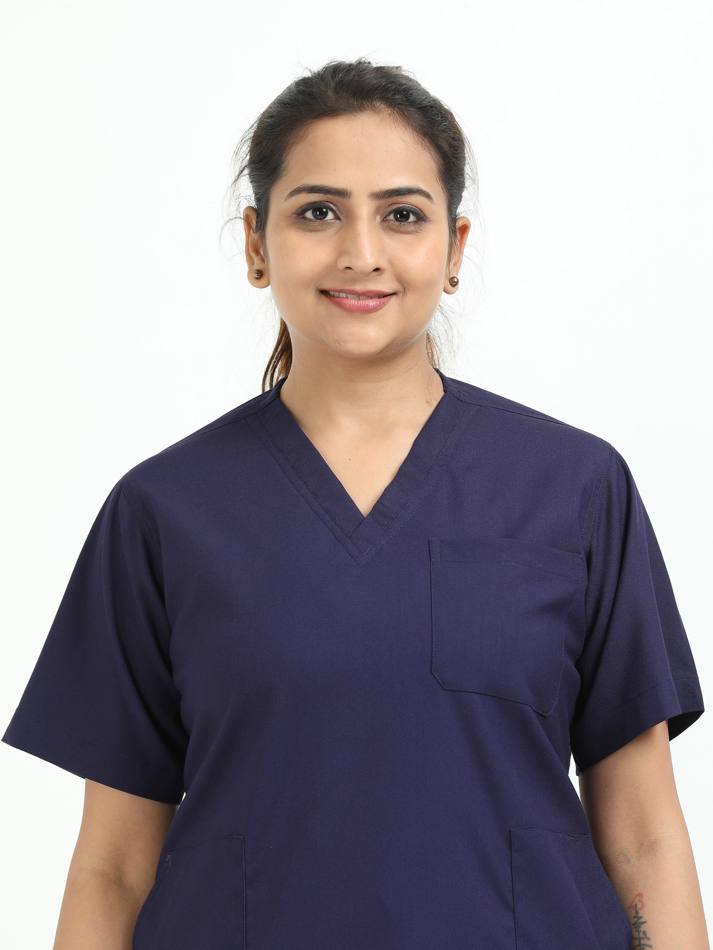 Women’s Navy Medical Scrub Set – V-Neck Top & Straight Pants | 2-Way Stretch, Antibacterial & Quick-Dry Fabric – Apollo