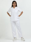 Women's Snow White Medical Scrub Set – V-Neck Top & Straight Pants | Twill Fabric, Breathable & Antibacterial – Eco Flex