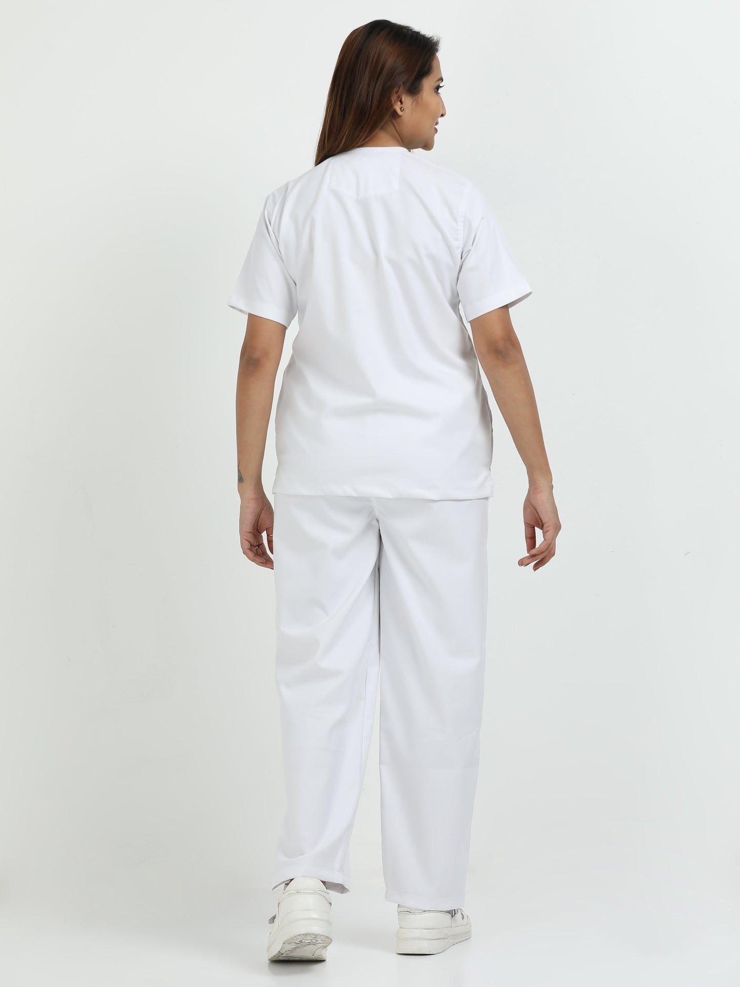 Women's Snow White Medical Scrub Set – V-Neck Top & Straight Pants | Twill Fabric, Breathable & Antibacterial – Eco Flex