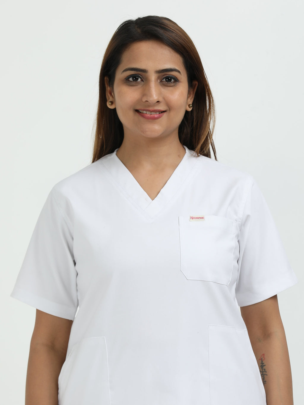 Women's Snow White Medical Scrub Set – V-Neck Top & Straight Pants | Twill Fabric, Breathable & Antibacterial – Eco Flex