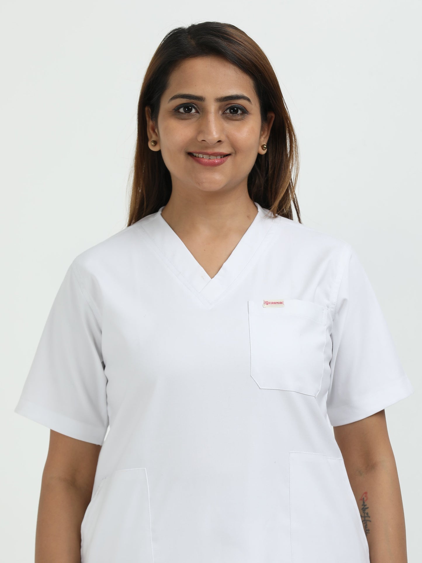 Women's Snow White Medical Scrub Set – V-Neck Top & Straight Pants | Twill Fabric, Breathable & Antibacterial – Eco Flex