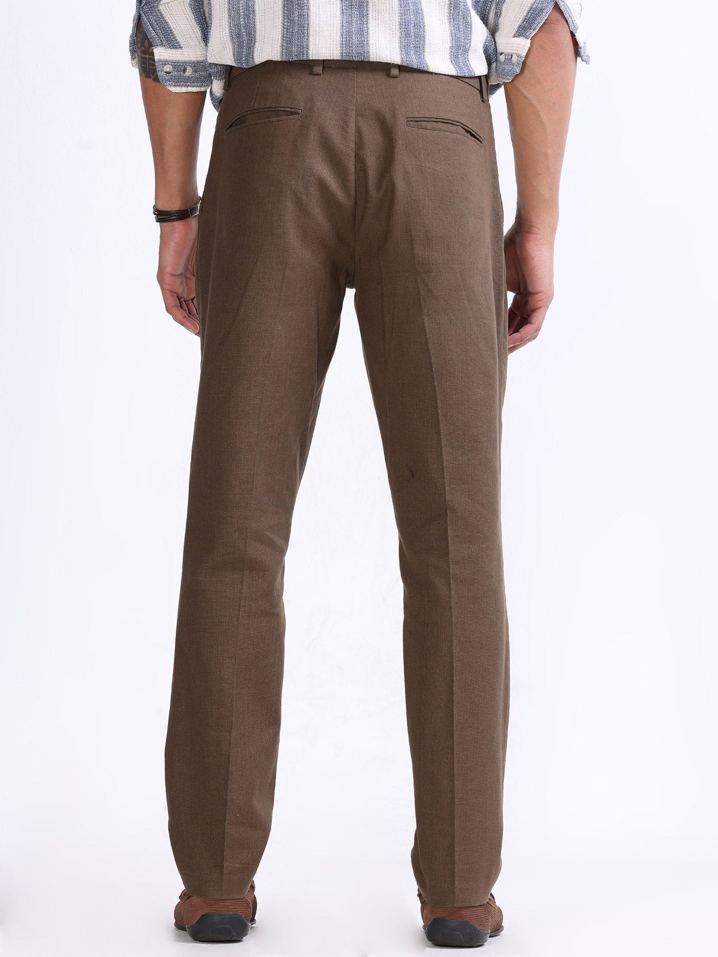 Raw Slub Fur Brown Pleated Pant