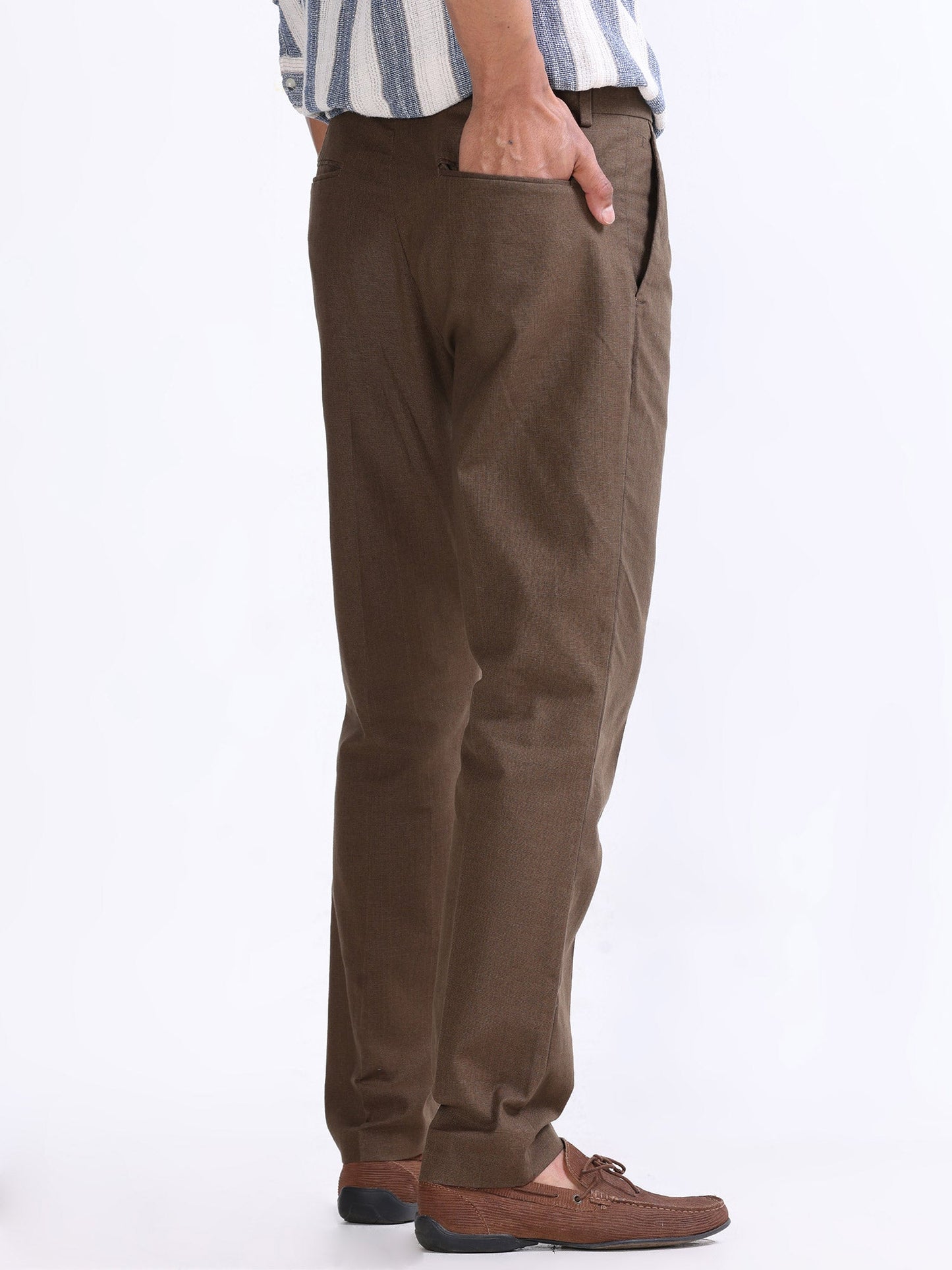 Raw Slub Fur Brown Pleated Pant
