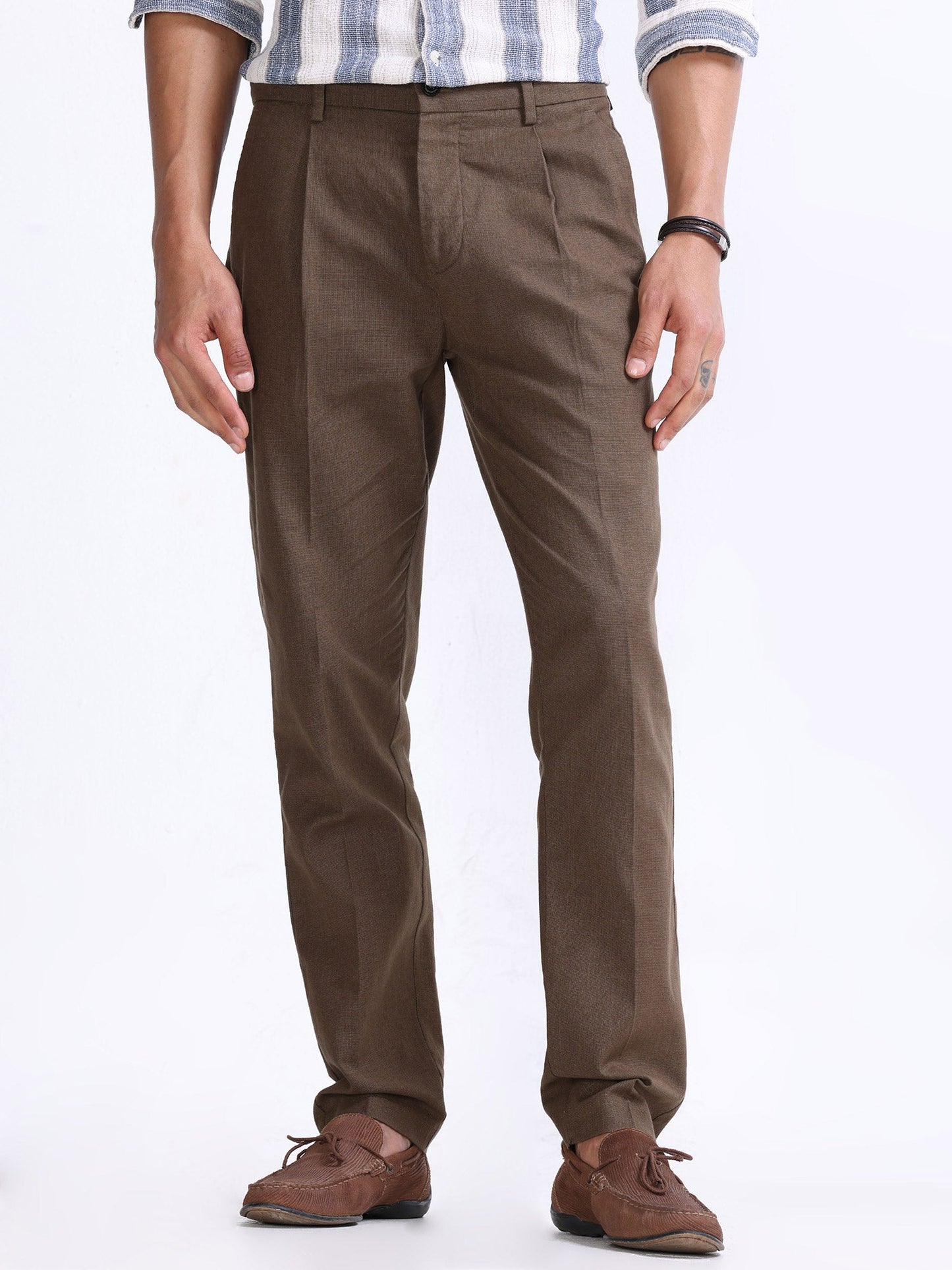 Raw Slub Fur Brown Pleated Pant
