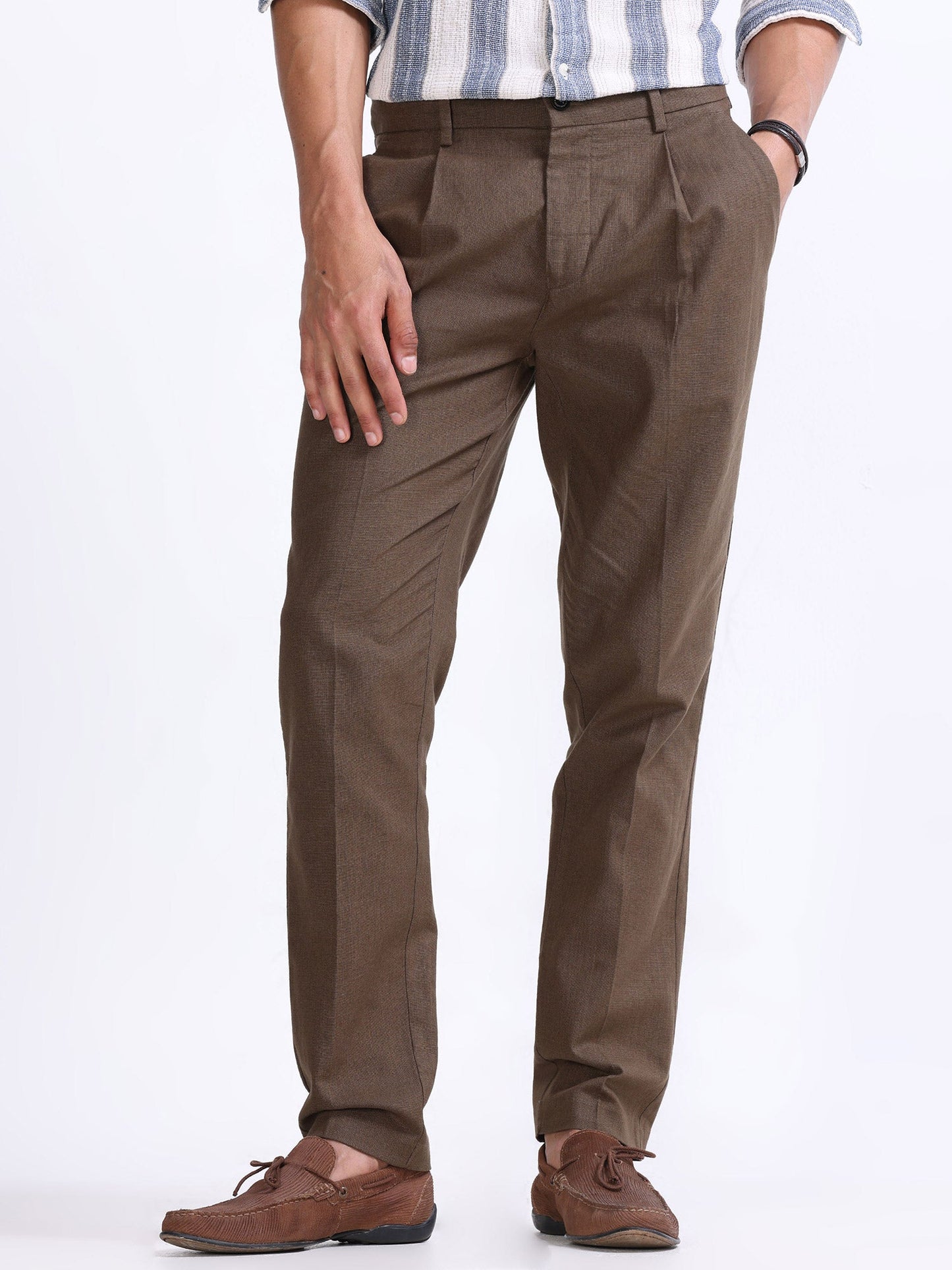 Raw Slub Fur Brown Pleated Pant