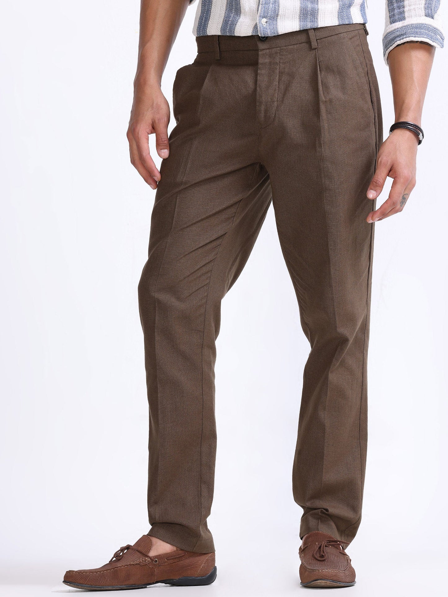 Raw Slub Fur Brown Pleated Pant