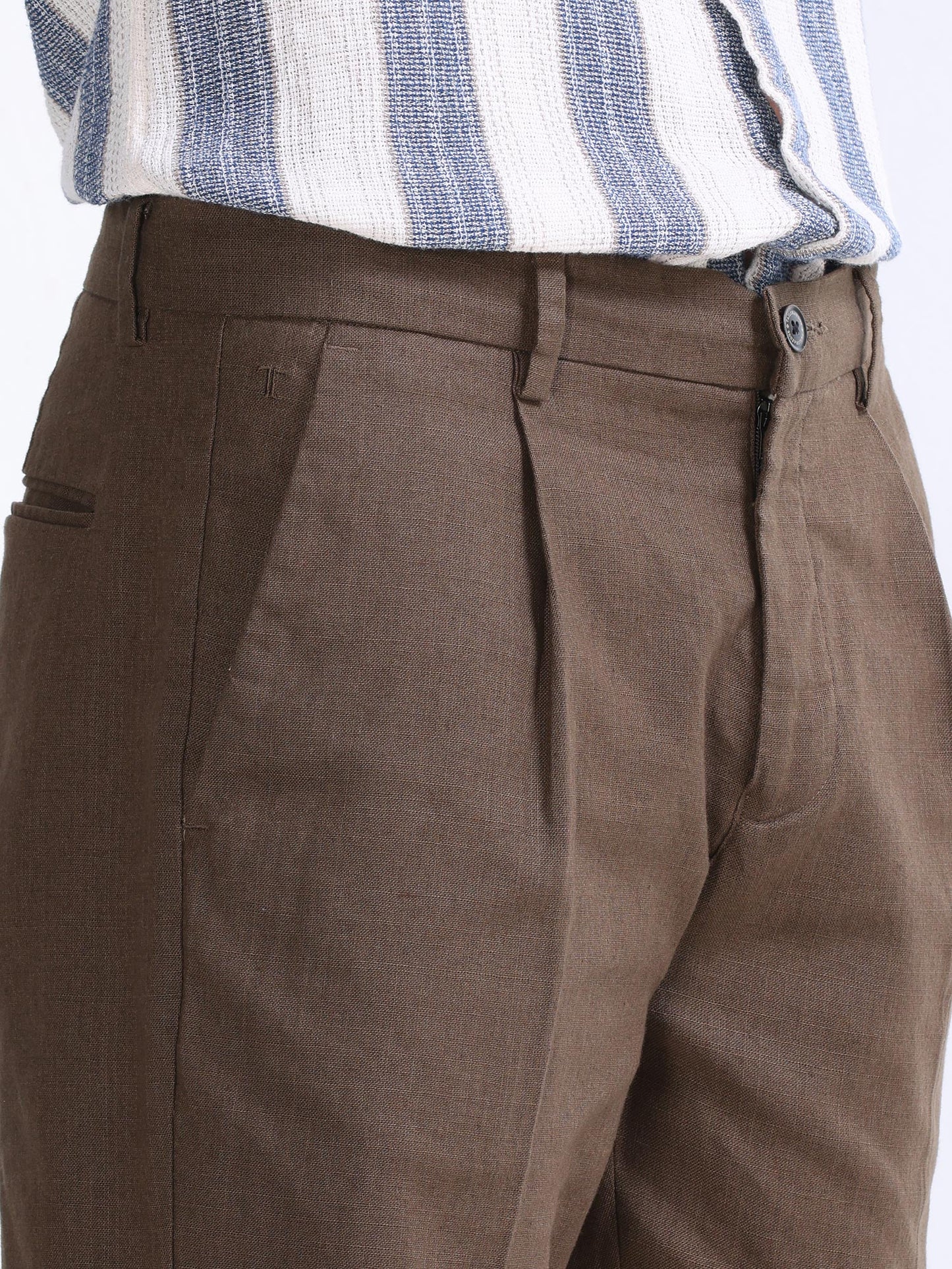 Raw Slub Fur Brown Pleated Pant