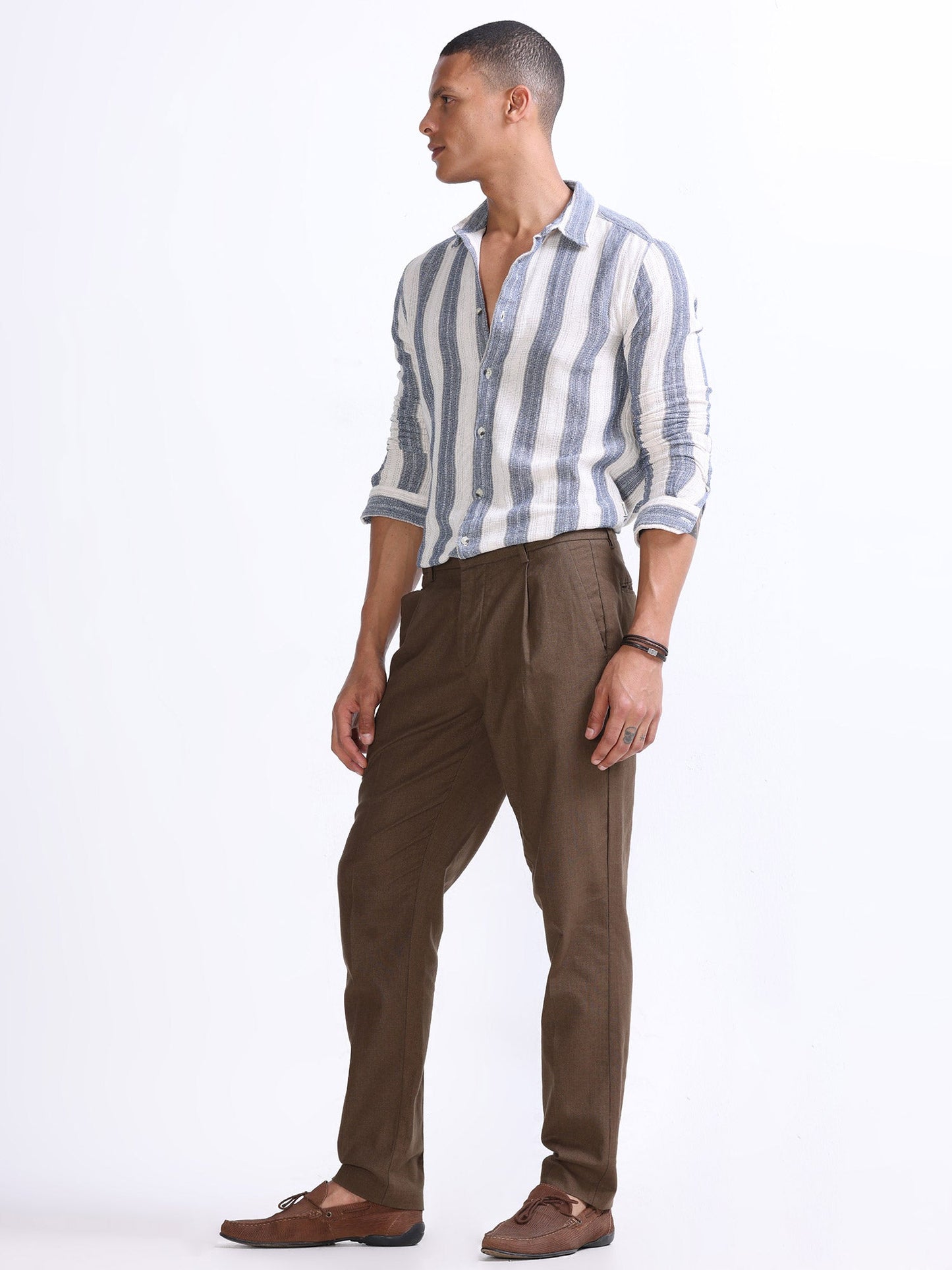 Raw Slub Fur Brown Pleated Pant