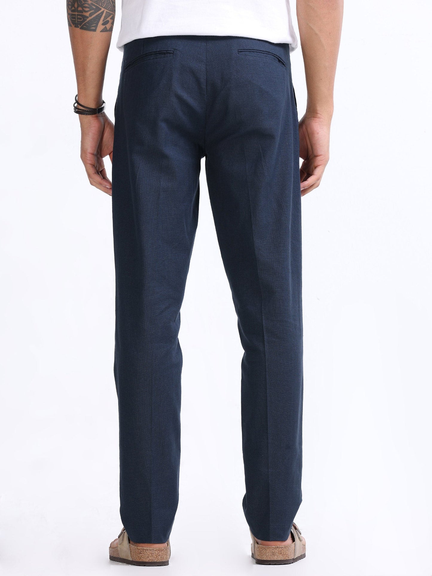 Raw Slub Navy Pleated Pant