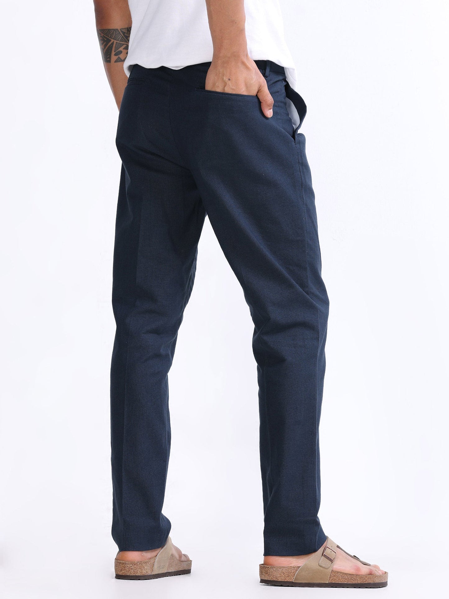 Raw Slub Navy Pleated Pant