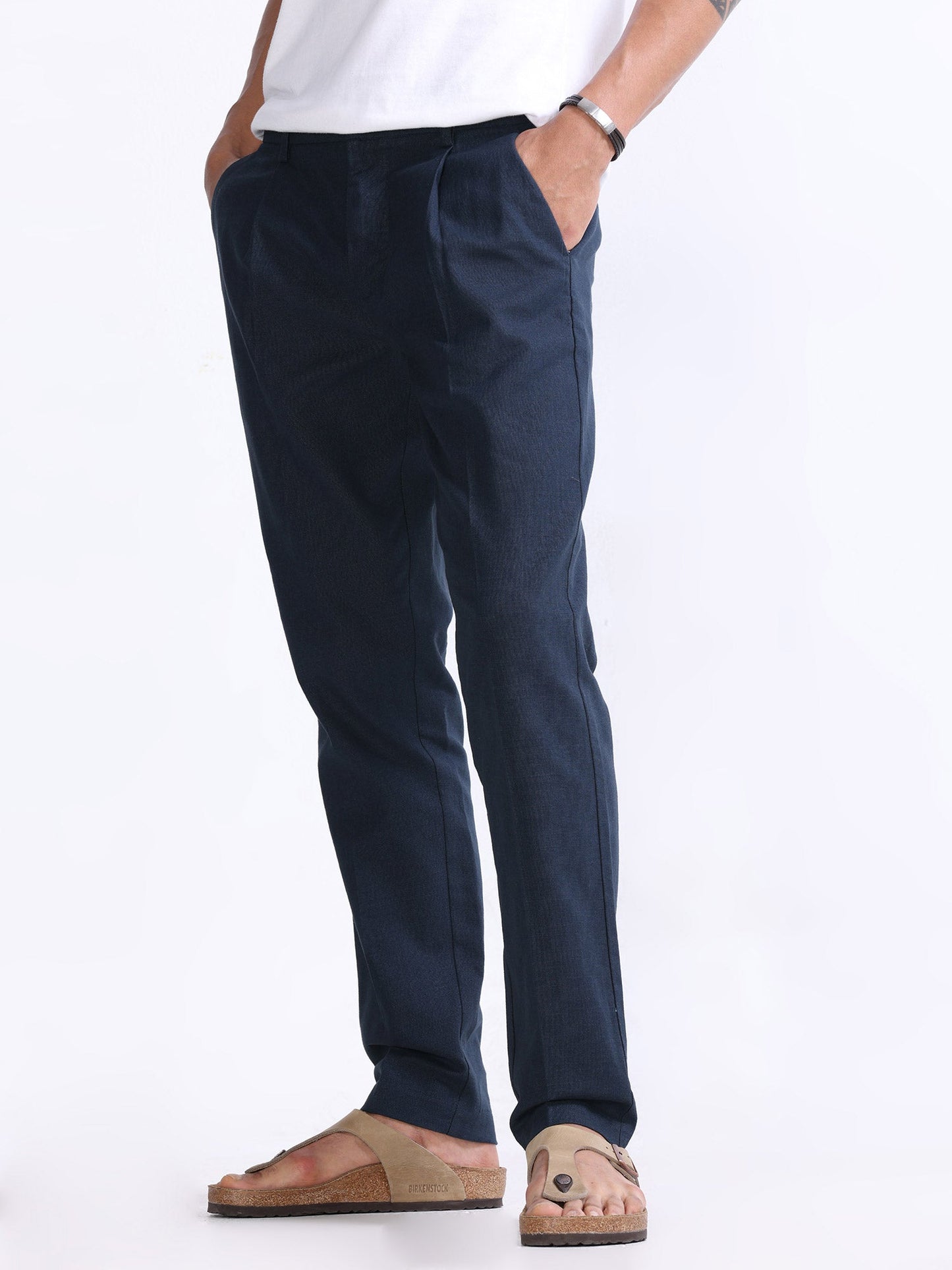 Raw Slub Navy Pleated Pant