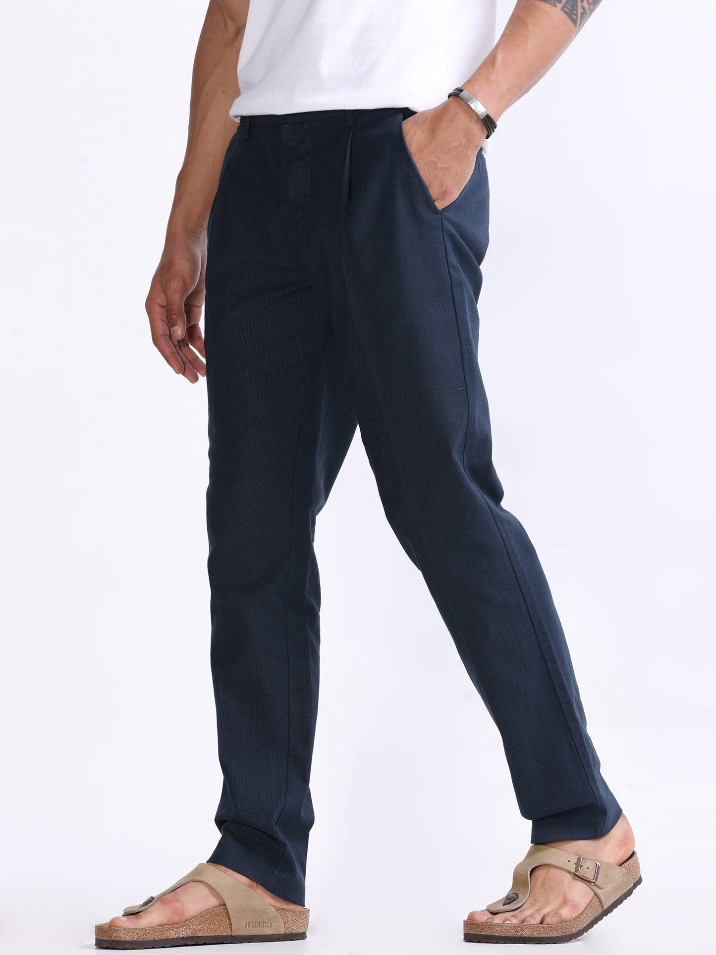 Raw Slub Navy Pleated Pant