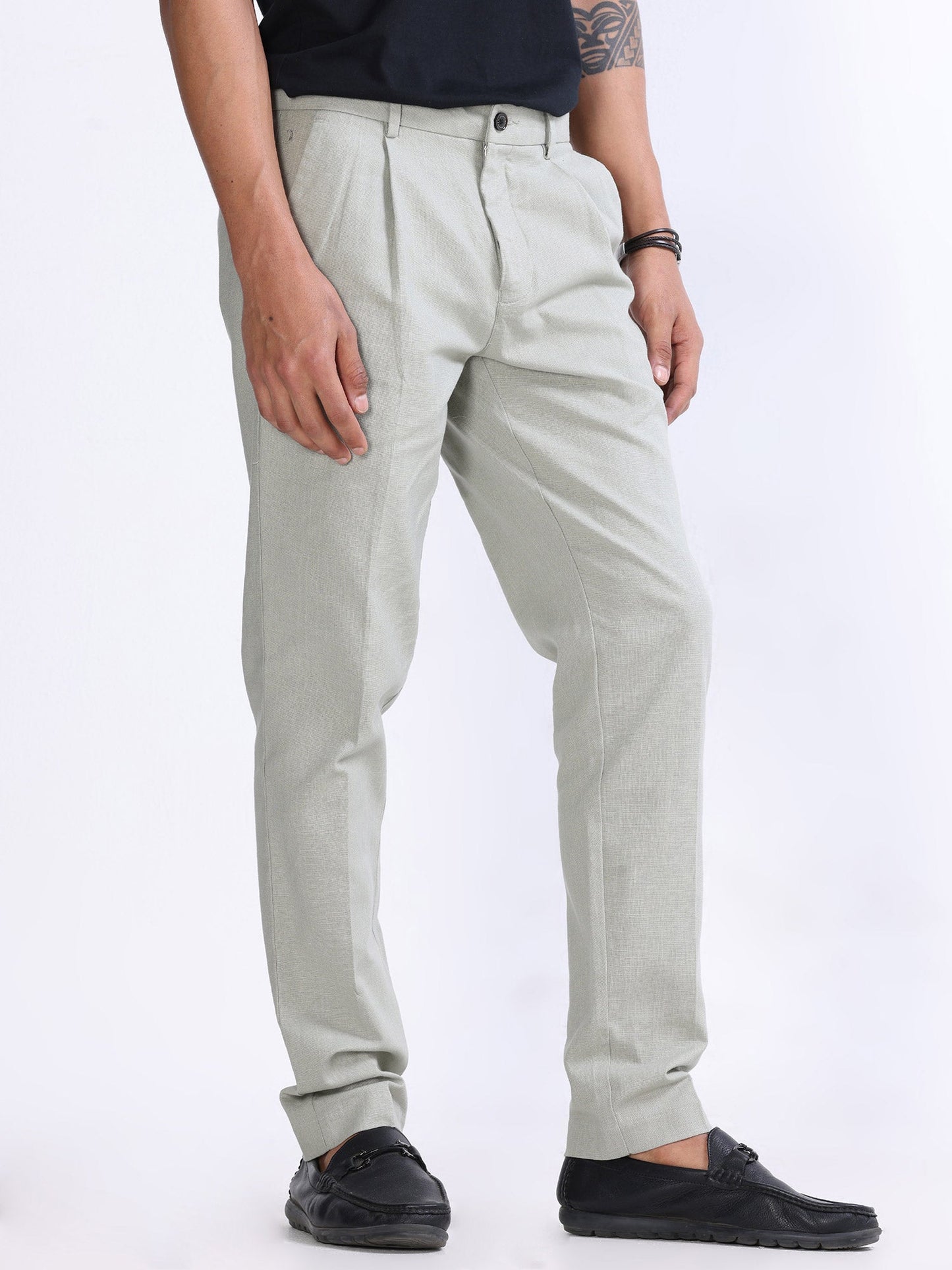 Raw Slub Pistachio Pleated Pant