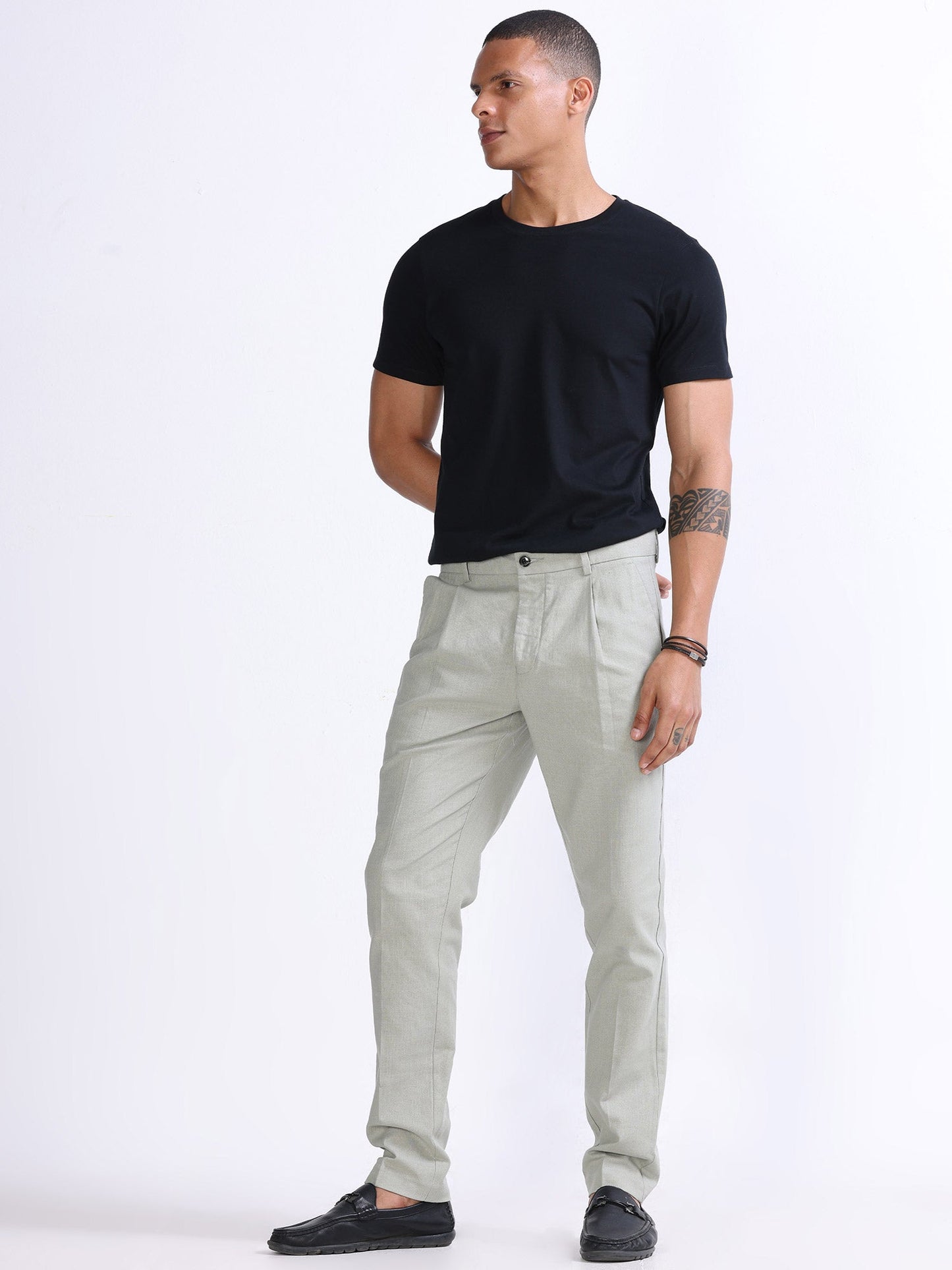 Raw Slub Pistachio Pleated Pant