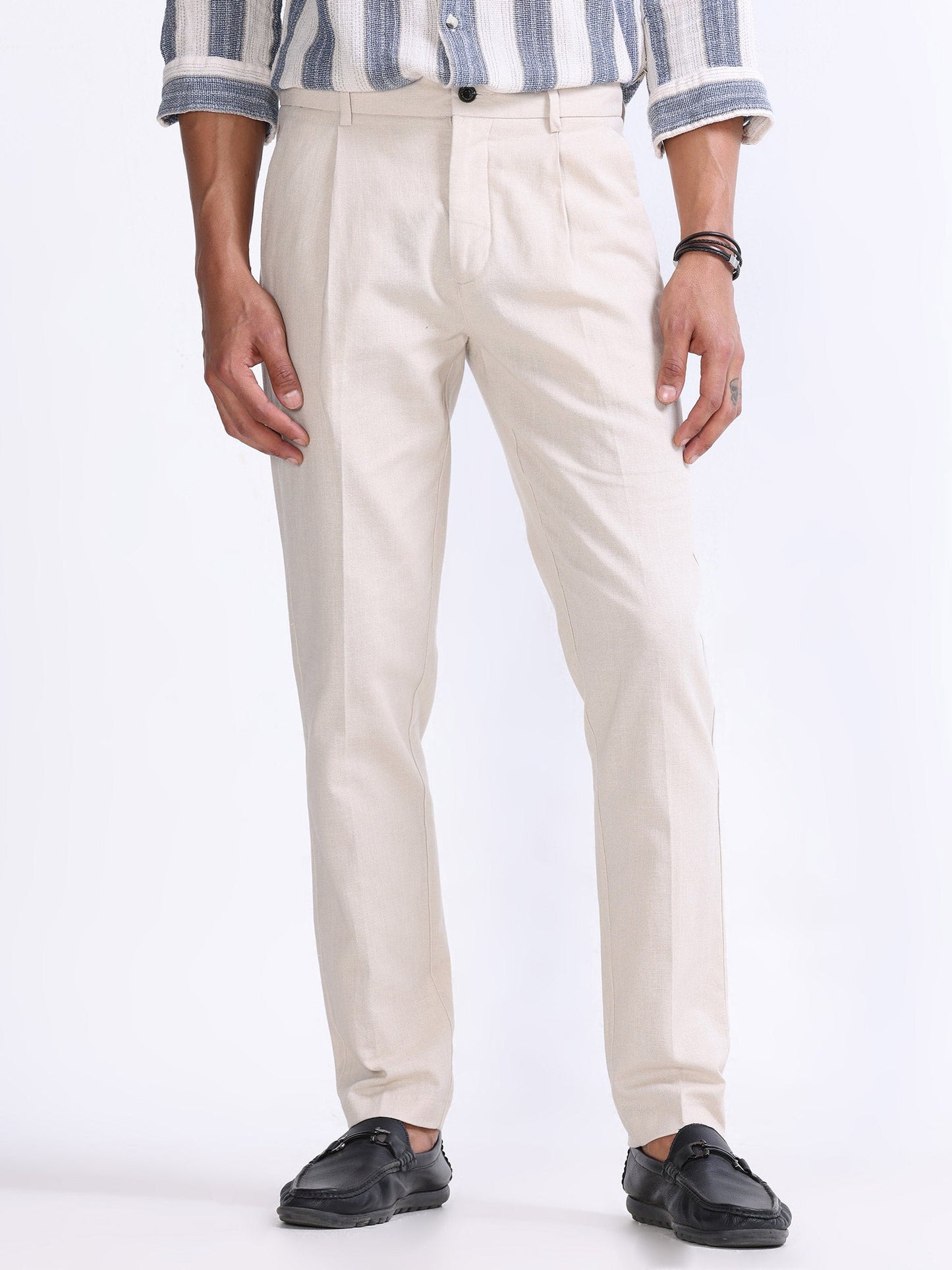Raw Slub Cream Pleated Pant