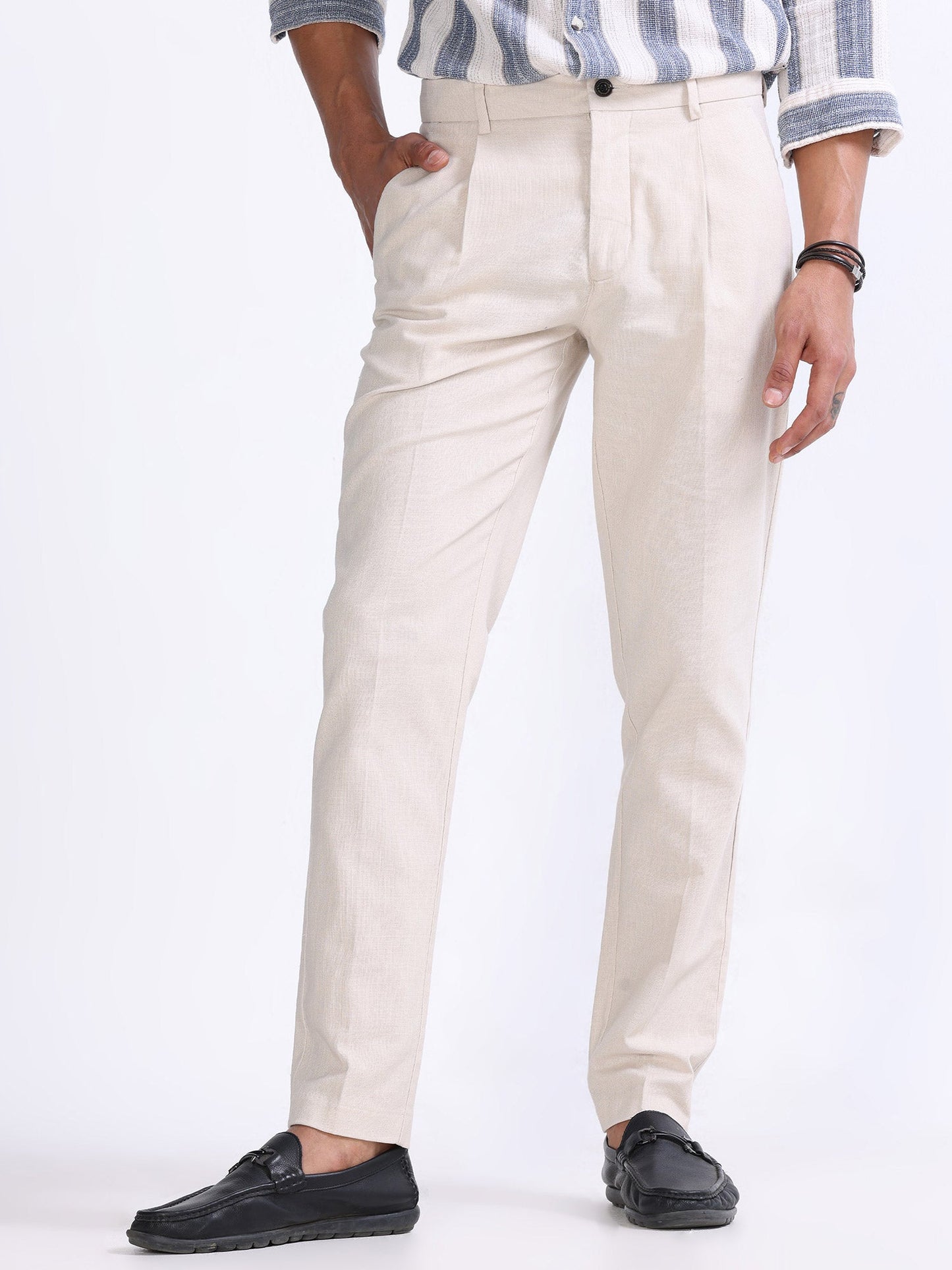 Raw Slub Cream Pleated Pant