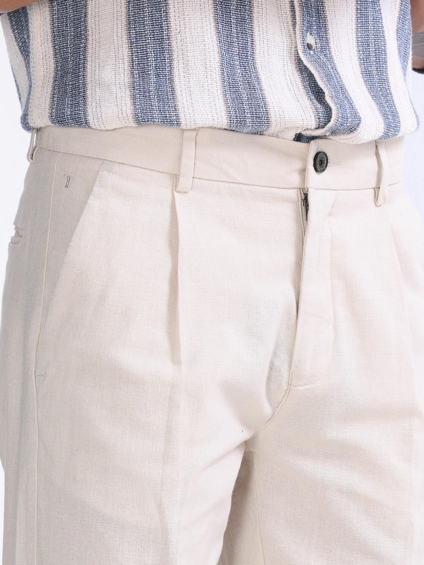 Raw Slub Cream Pleated Pant