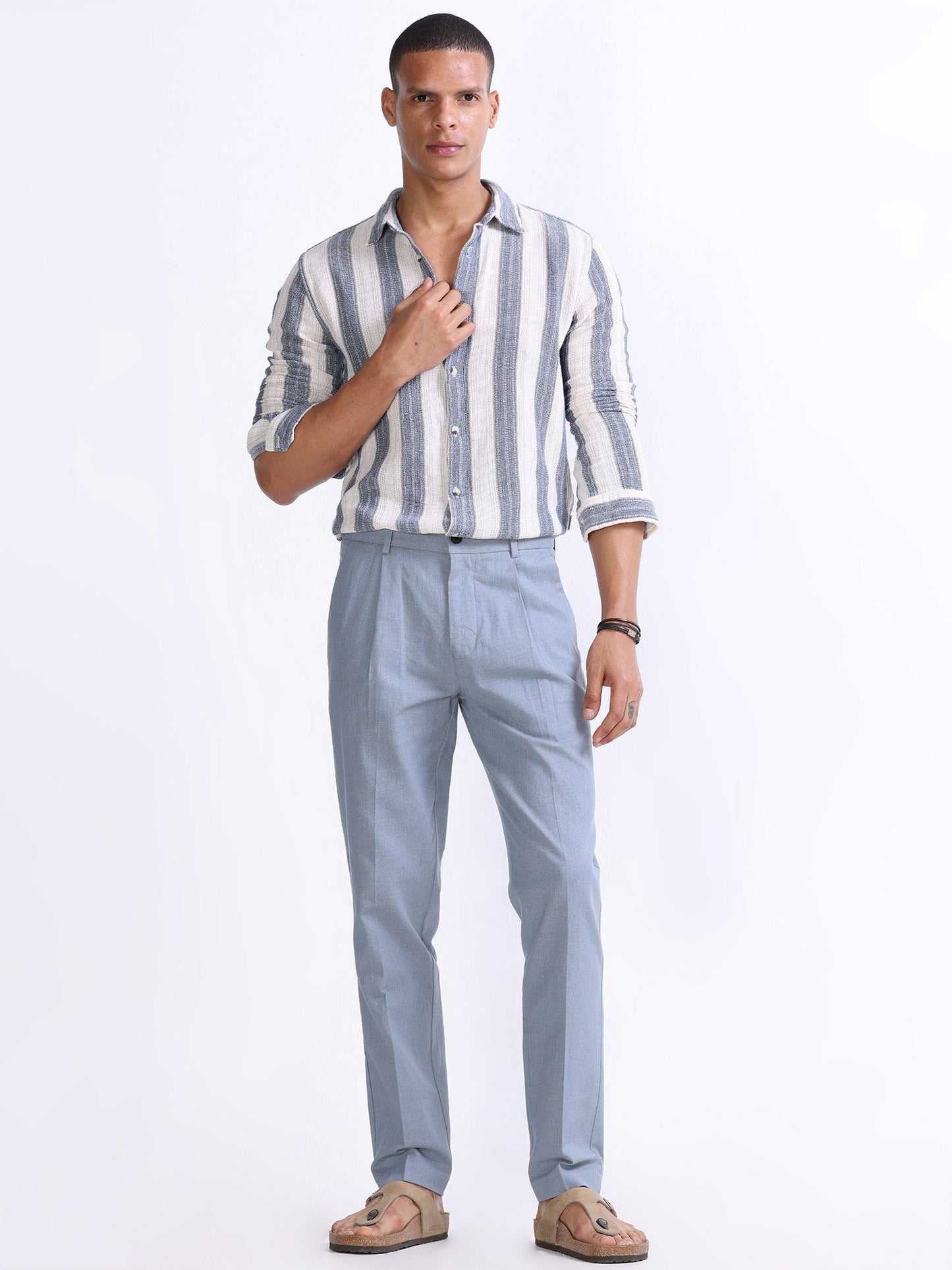 Raw Slub Ocean Blue Pleated Pant