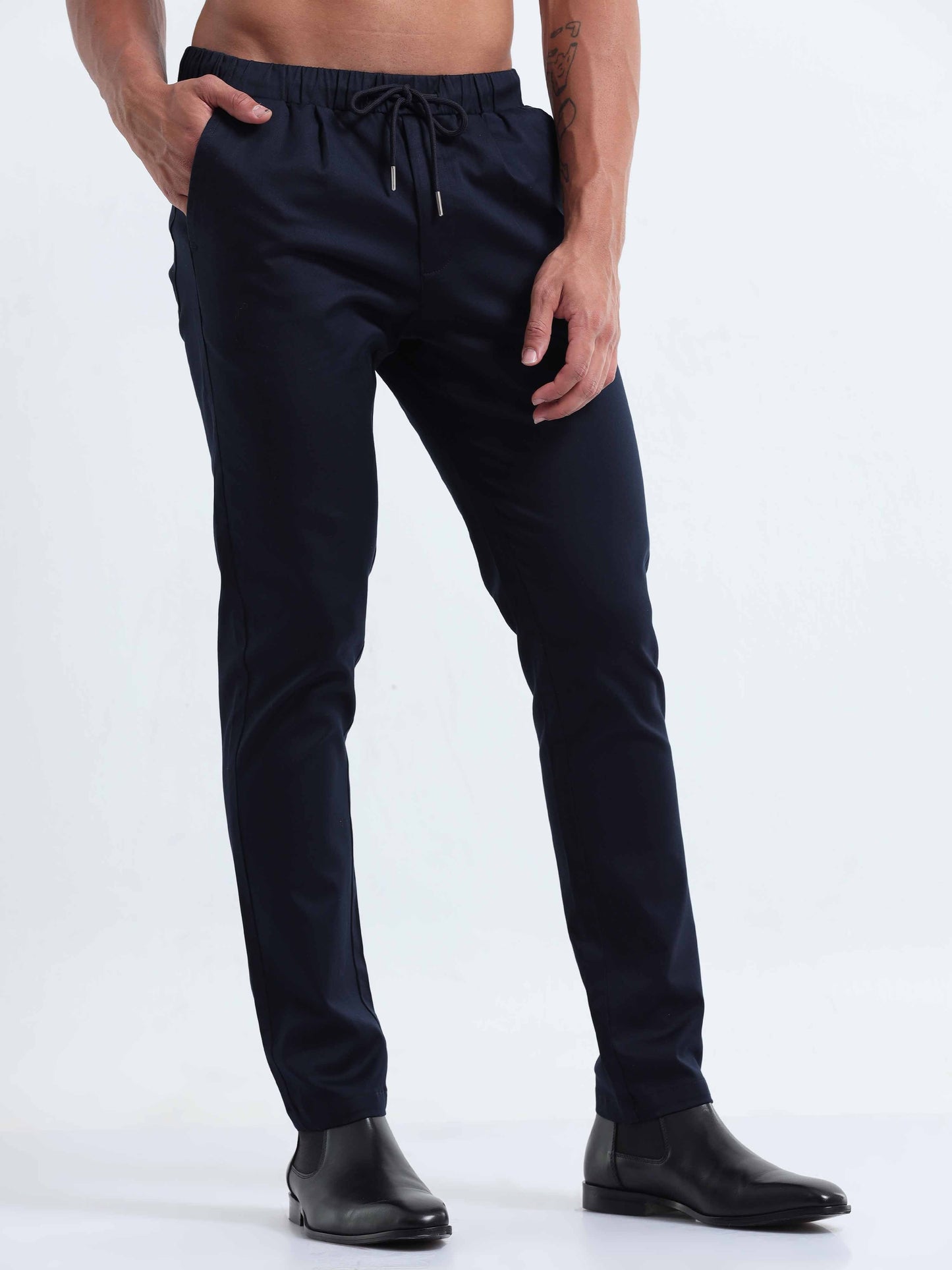 Rich Cotton Navy Flexi Waist Ankle Pant