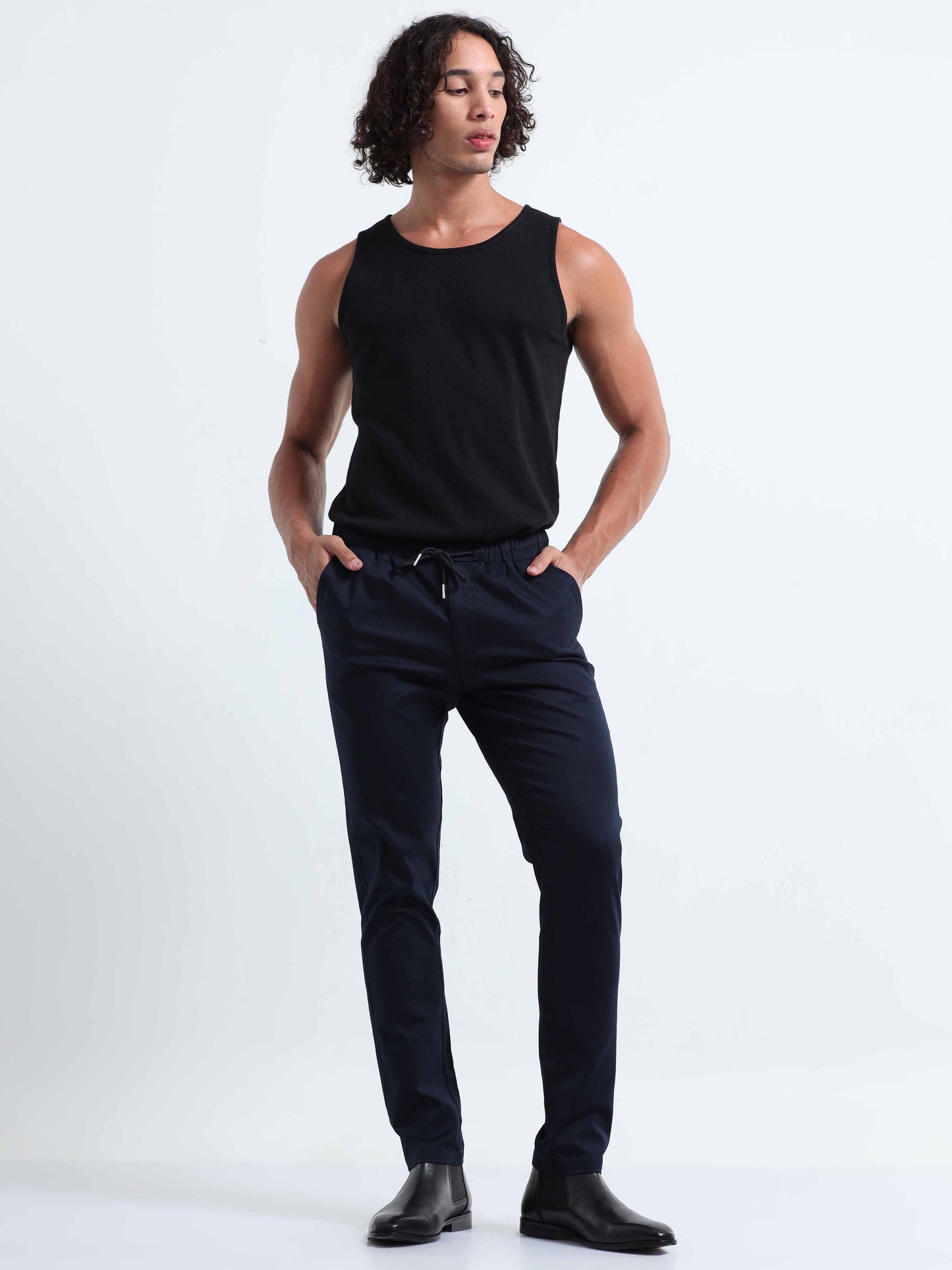 Rich Cotton Navy Flexi Waist Ankle Pant