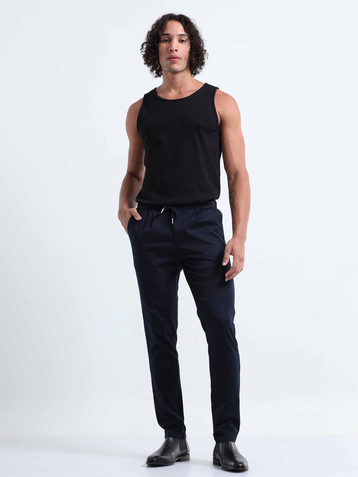 Rich Cotton Navy Flexi Waist Ankle Pant